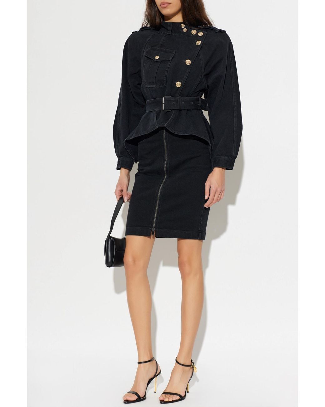 Balmain Black Zip-Front Denim Skirt
