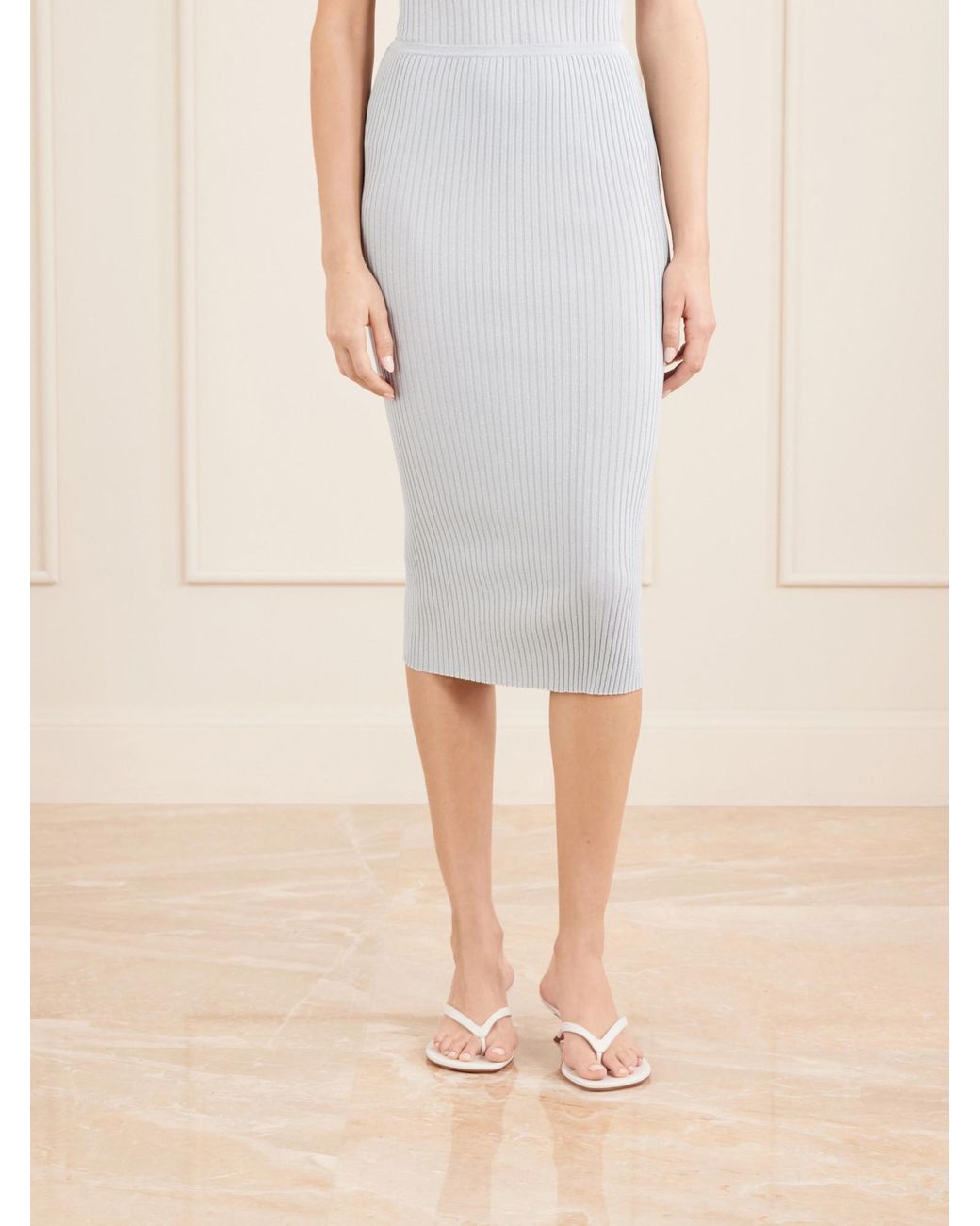 Leset White Ribbed-Knit Midi Skirt