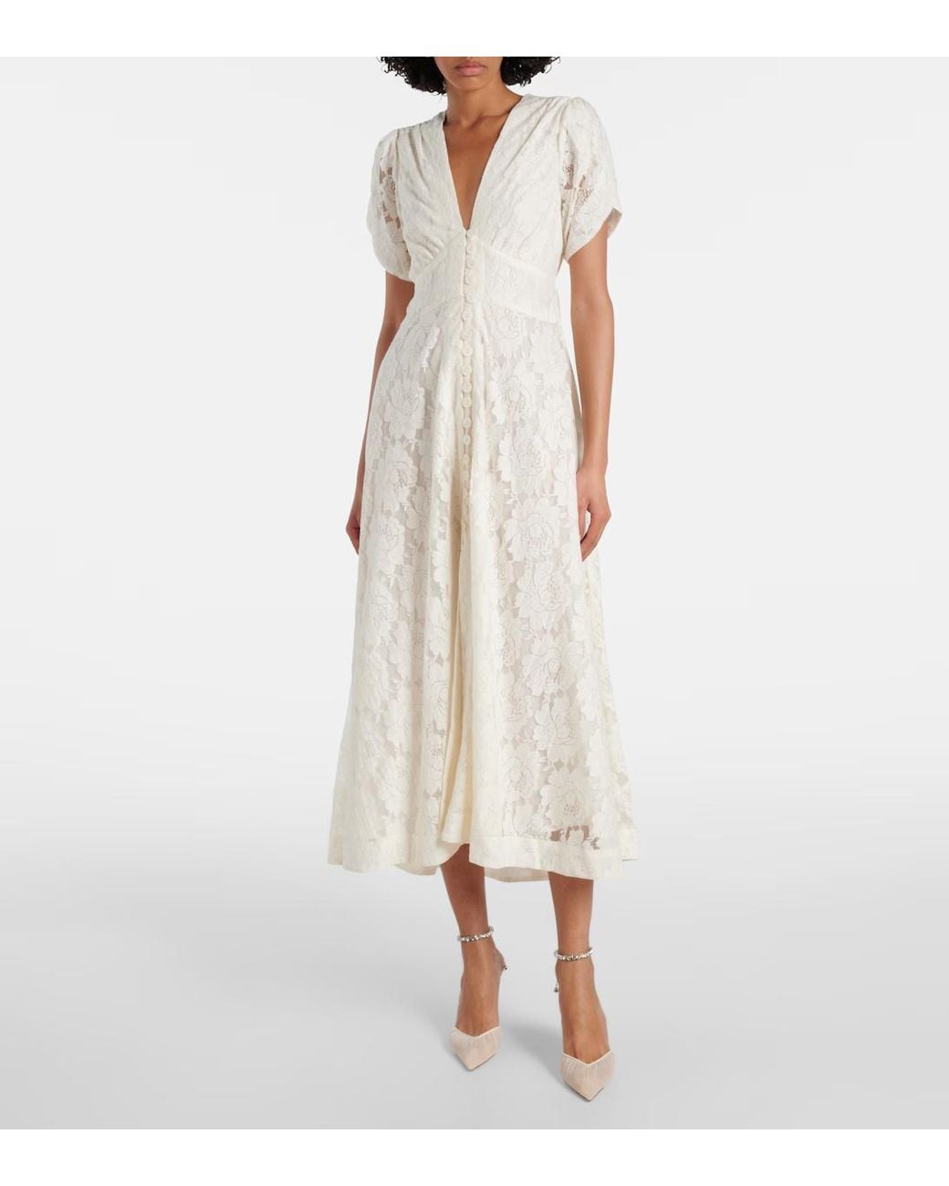 Rixo White Flower Embroidery Dress
