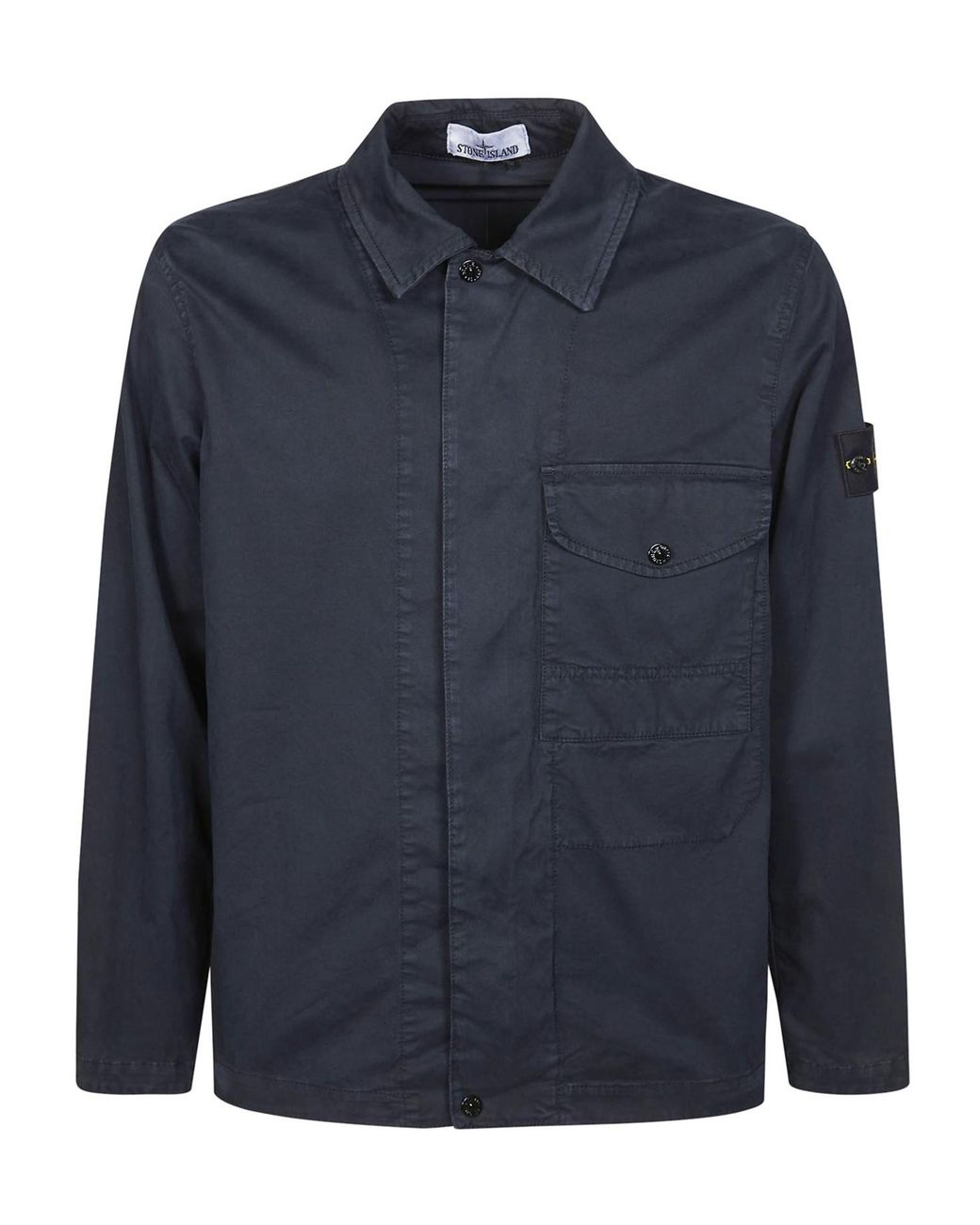 Stone Island Blue Logo Patch Long Sleeved Shirt Jacket for men