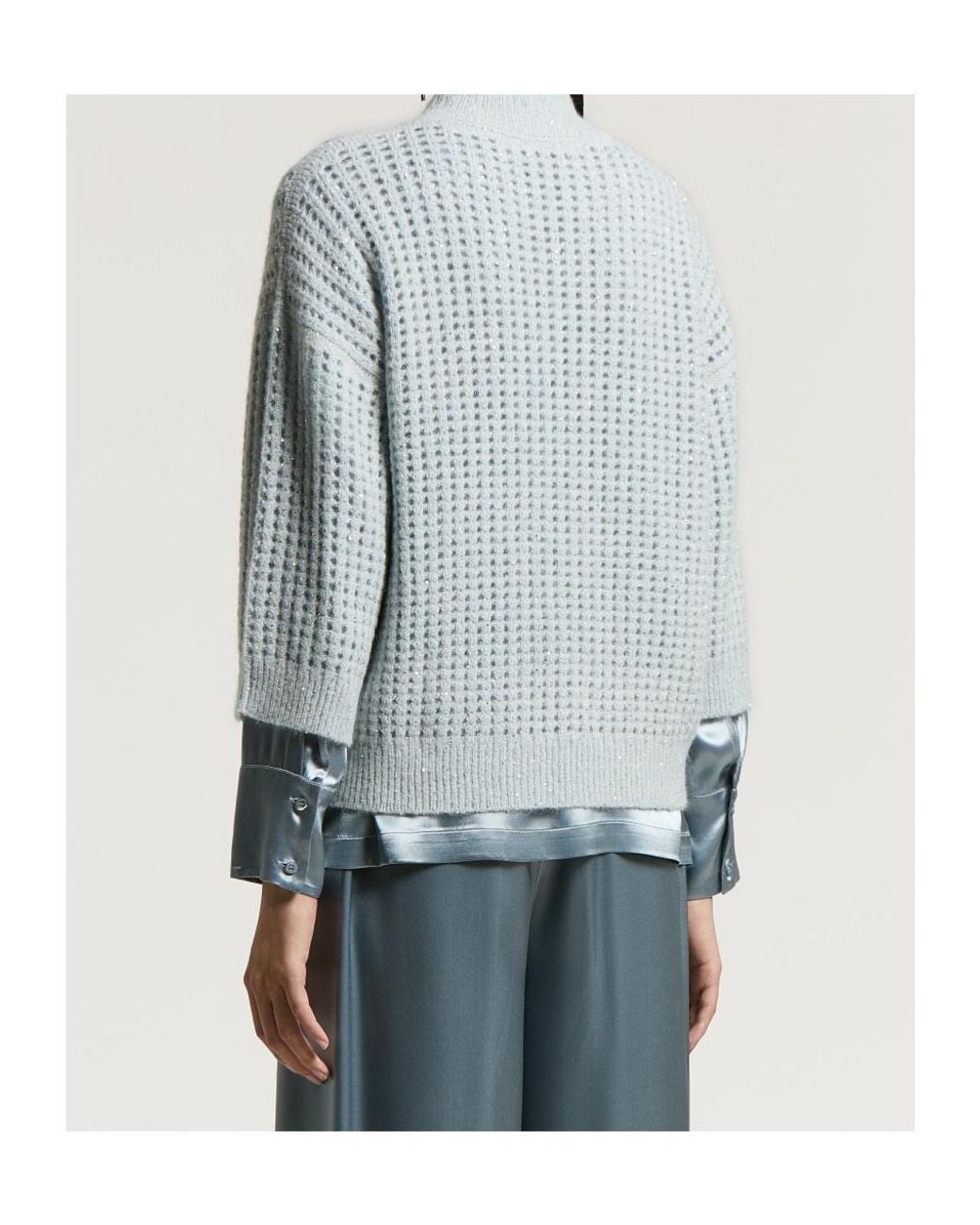 Peserico White Open-Knit Mock-Neck Knitted Sweater