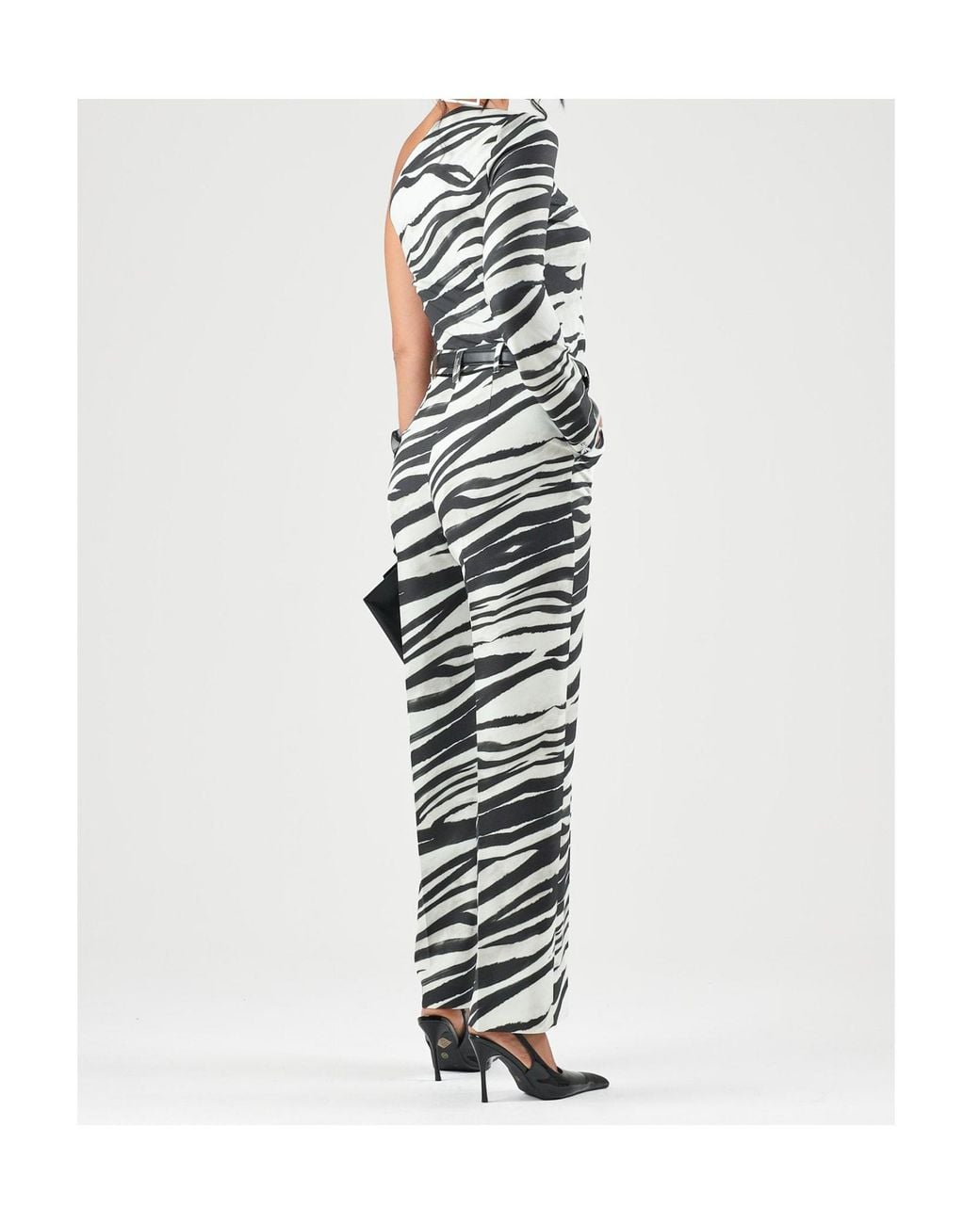 Patrizia Pepe White One-Shoulder Zebra-Print Bodysuit