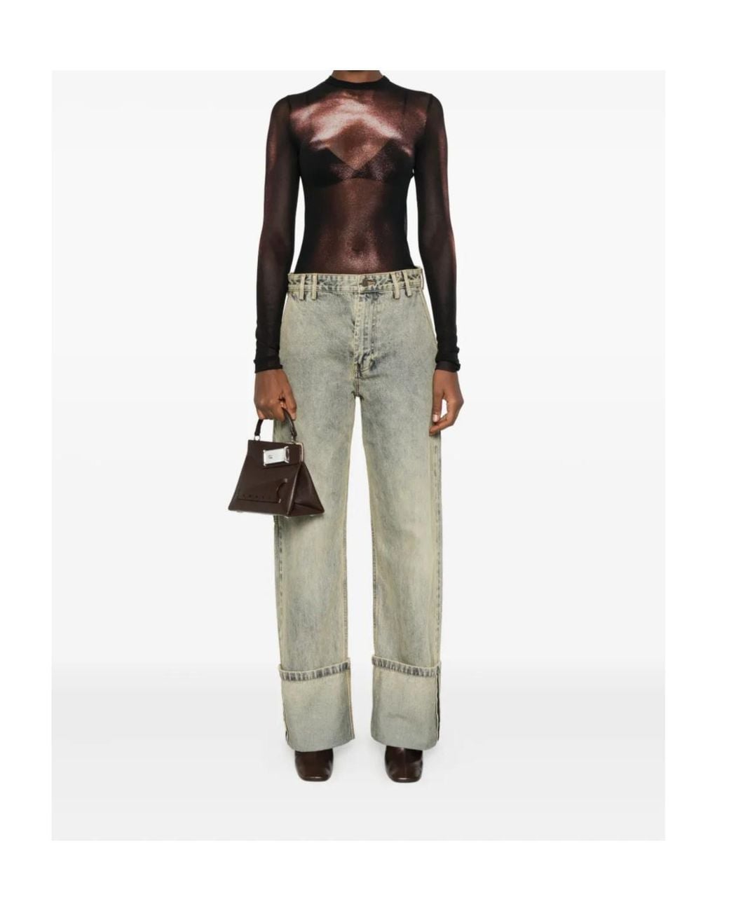 Jean Paul Gaultier Black Body-Print Mesh Top