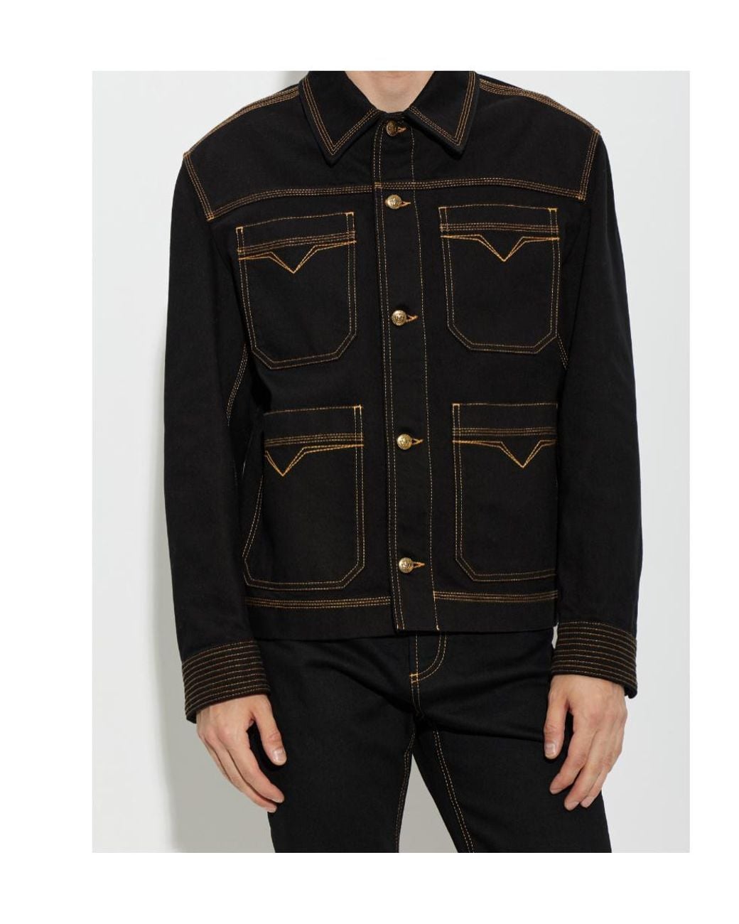 Versace Black Button-Up Denim Blouson for men