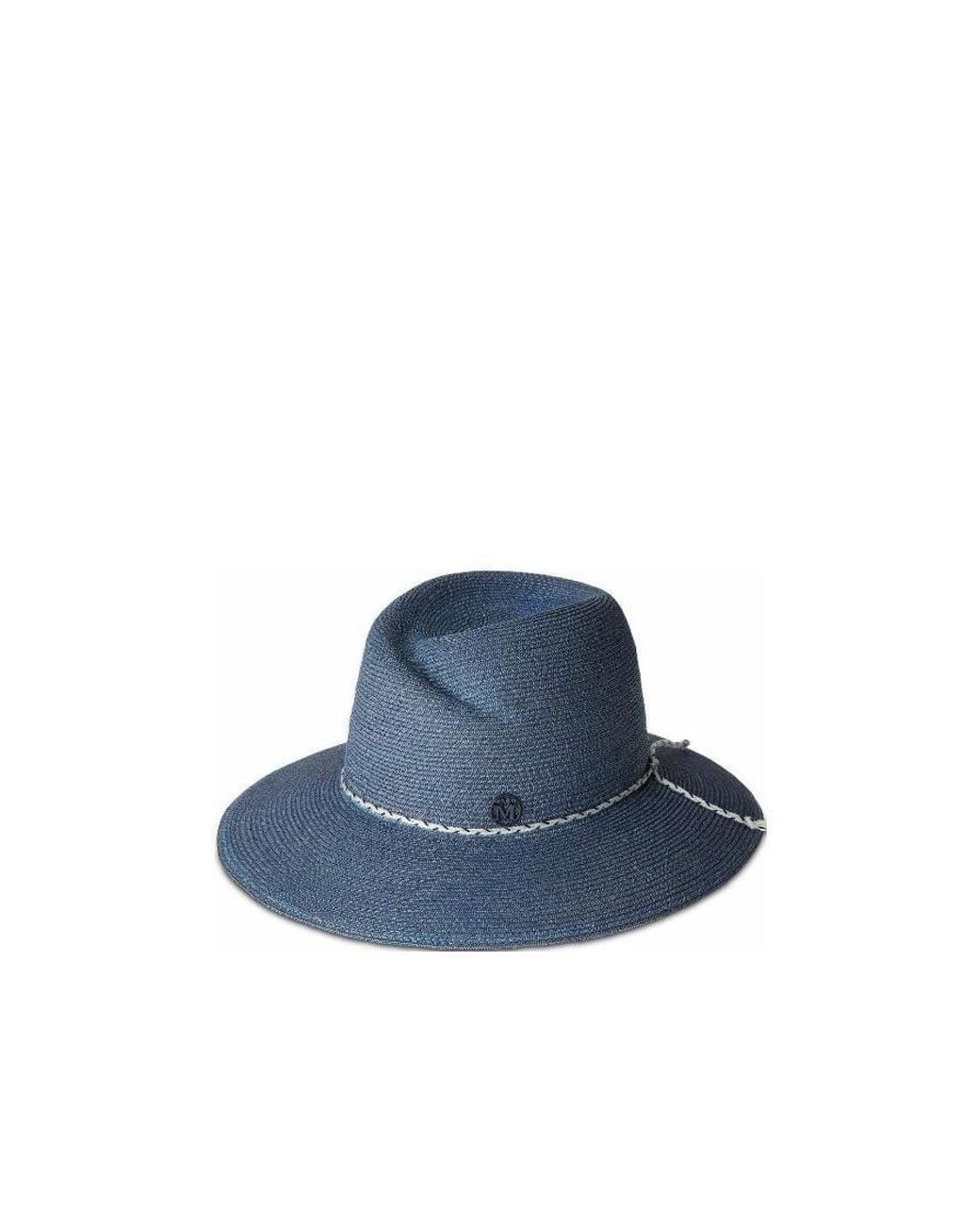 Maison Michel Blue Logo Plaque Virginie Fedora Hat