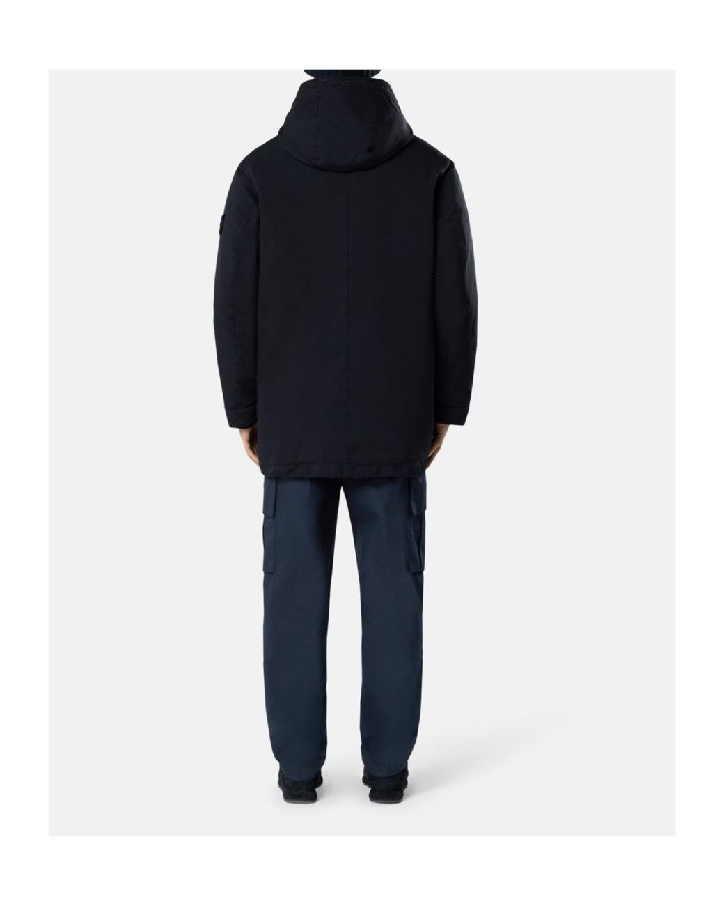 Stone Island Blue Logo-Patch Press-Stud Hooded Coat for men