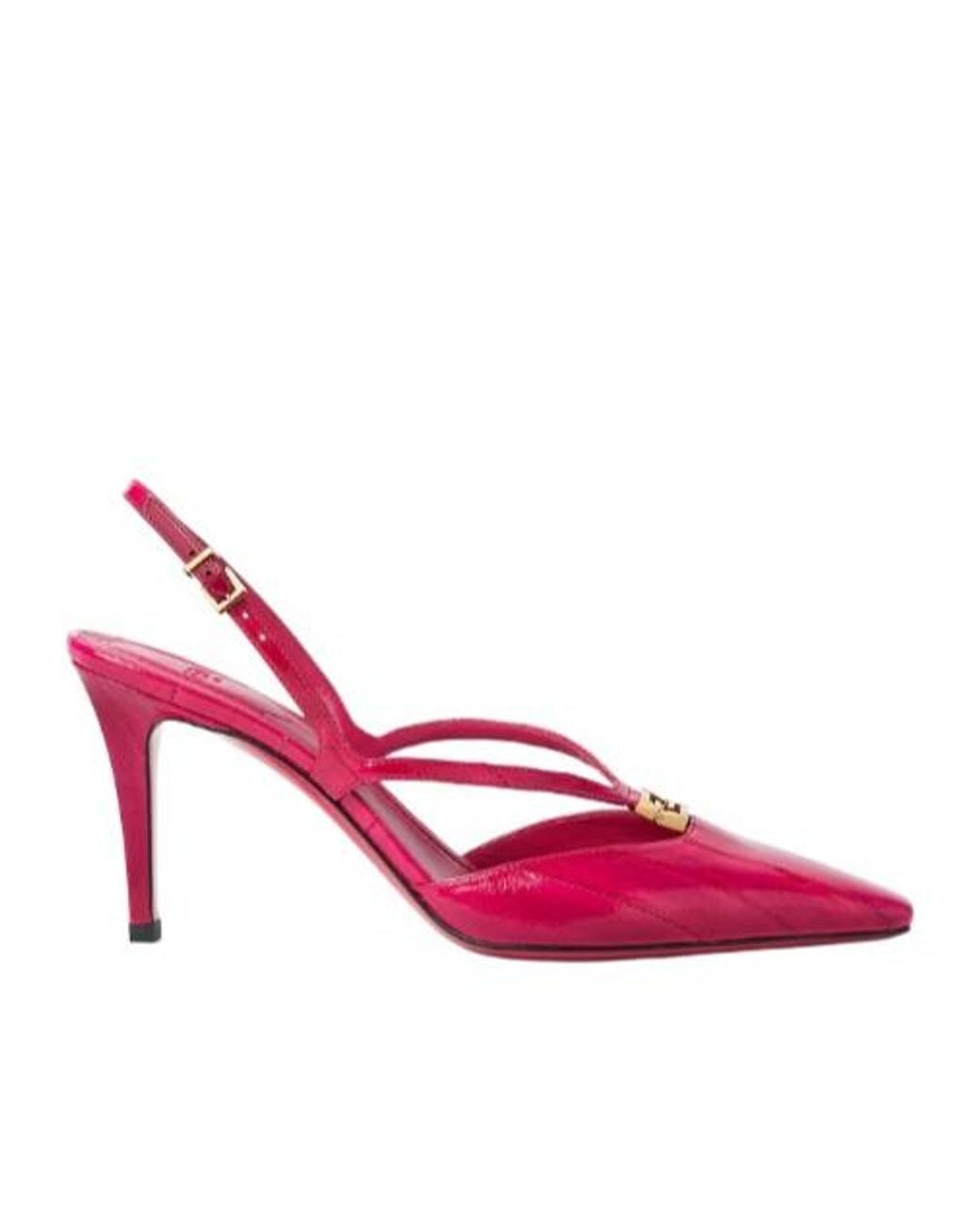 Fendi Pink Ffold Fuchsia Hagfish Leather High-Heeled Slingbacks
