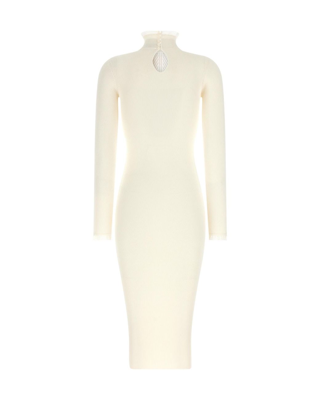 Elisabetta Franchi White Tulle Trim Ribbed Knitted Dress