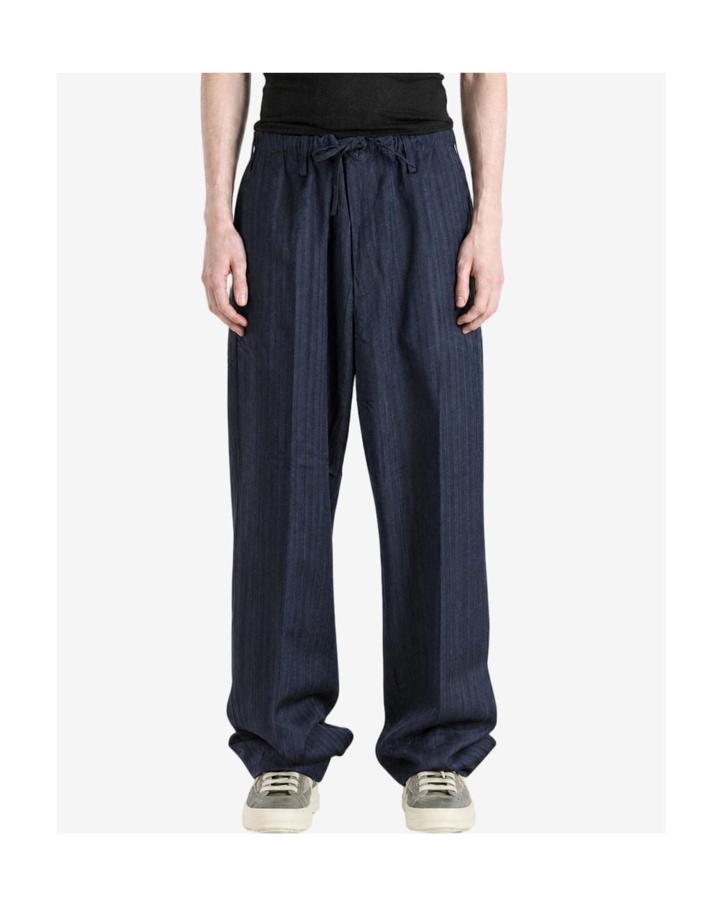 Dries Van Noten Blue Striped Fluid Pants for men