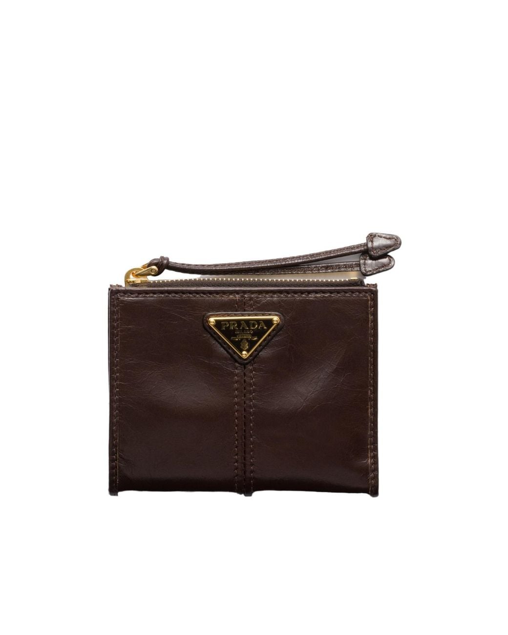 Prada Brown Triangle-Logo Bi-Fold Wallet
