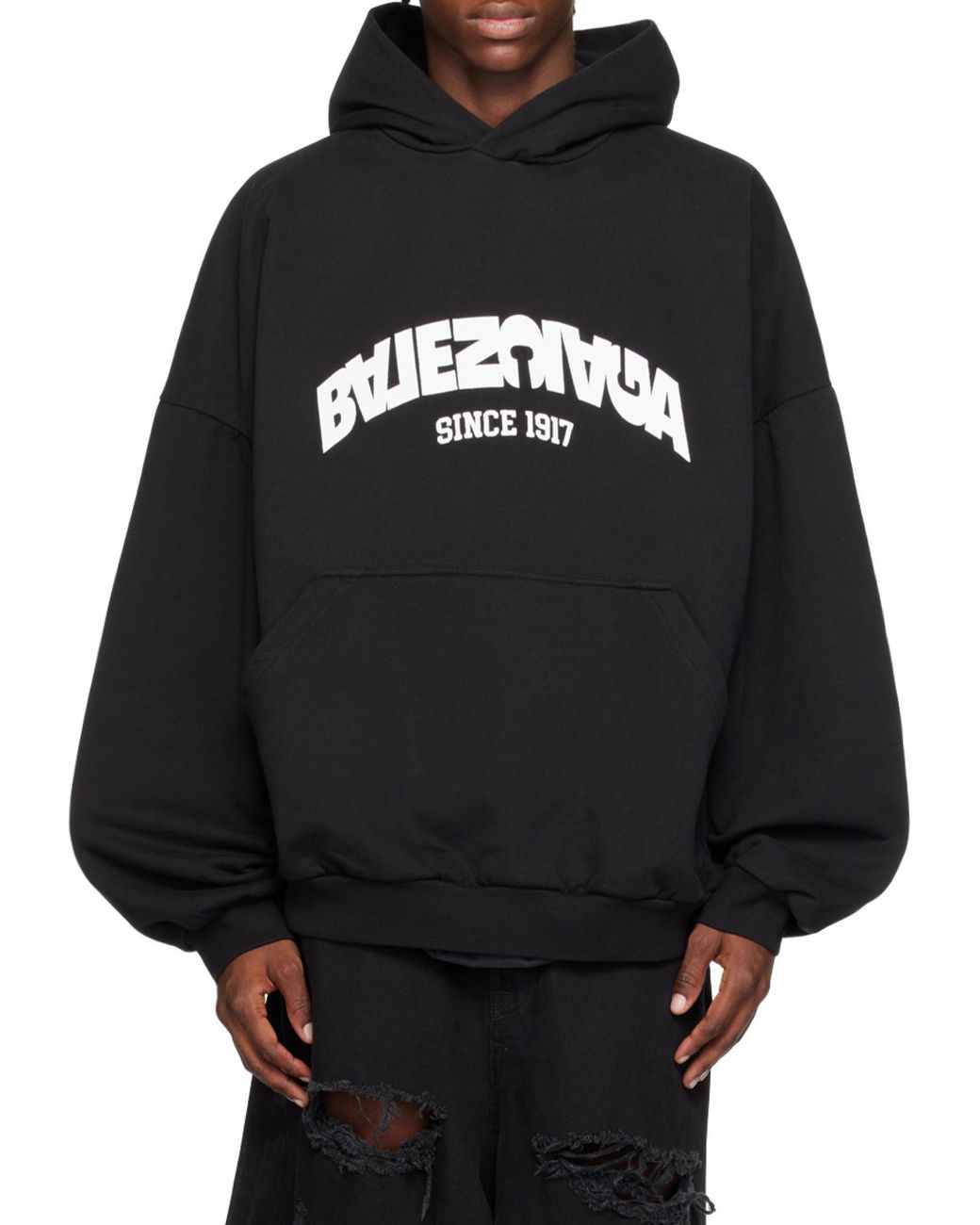 Balenciaga Blue Flip Logo Printed Hoodie for men