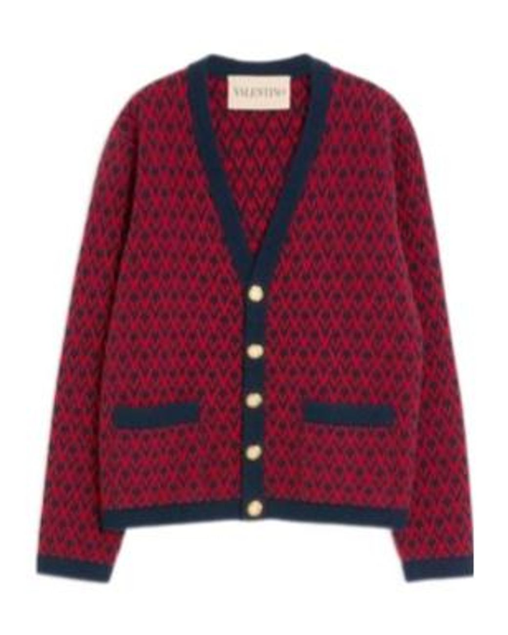 Valentino Red Geometric Patterned V-Neck Cardigan for men