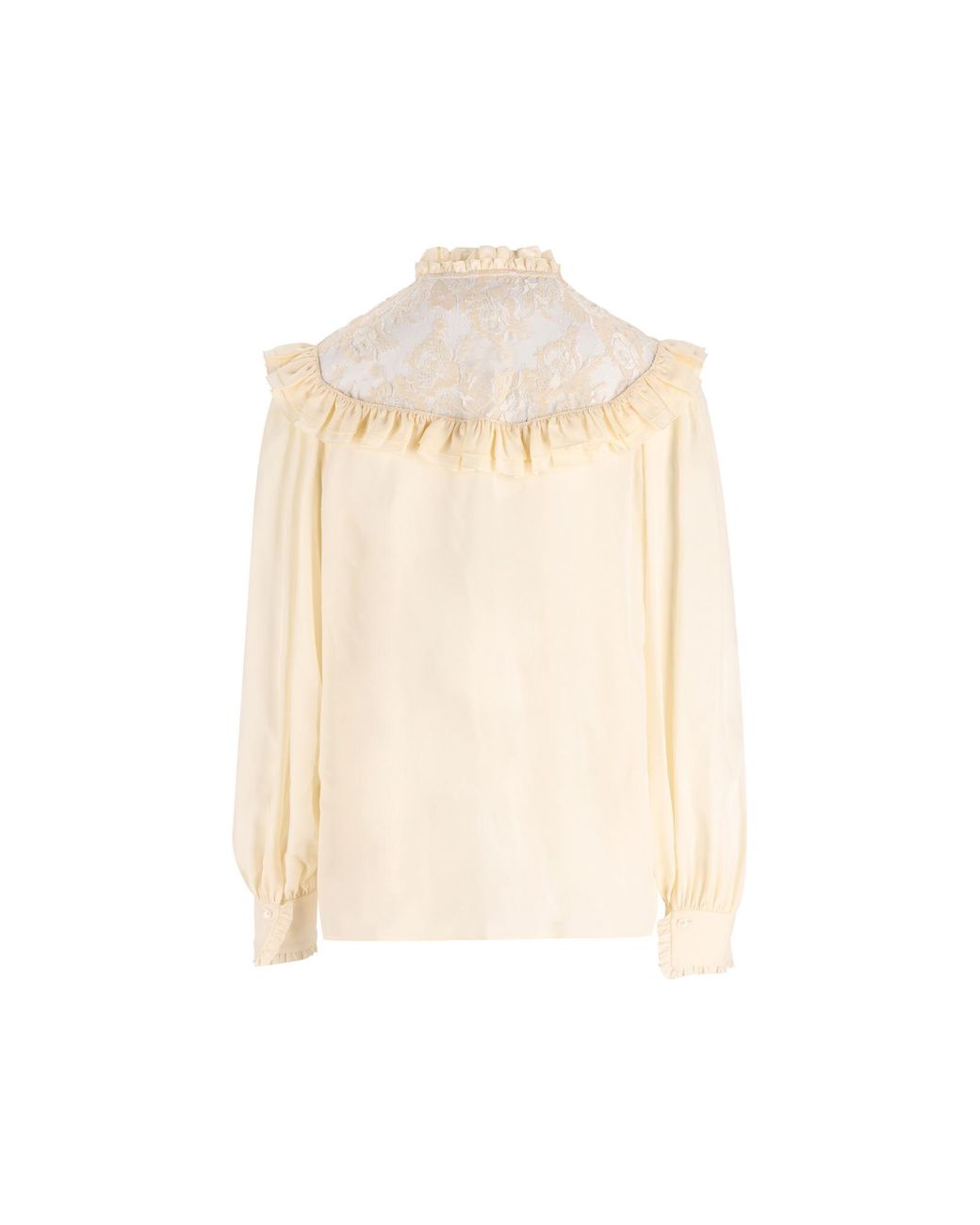 Chloé Natural Chloé Lace Panel Ruffled Blouse