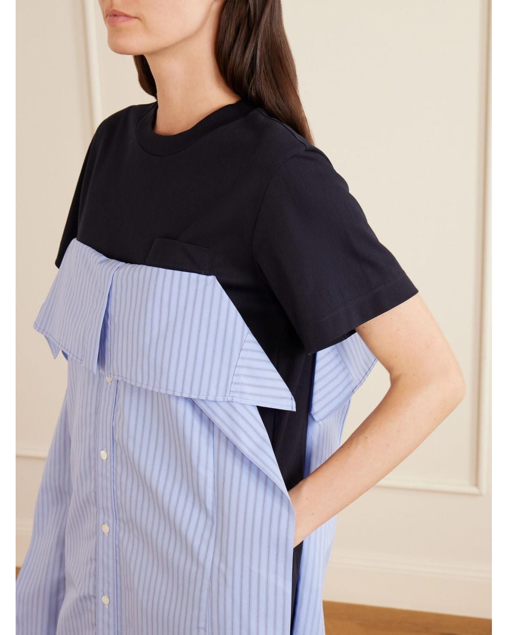 Sacai Blue Ruffled Poplin Mini Dress