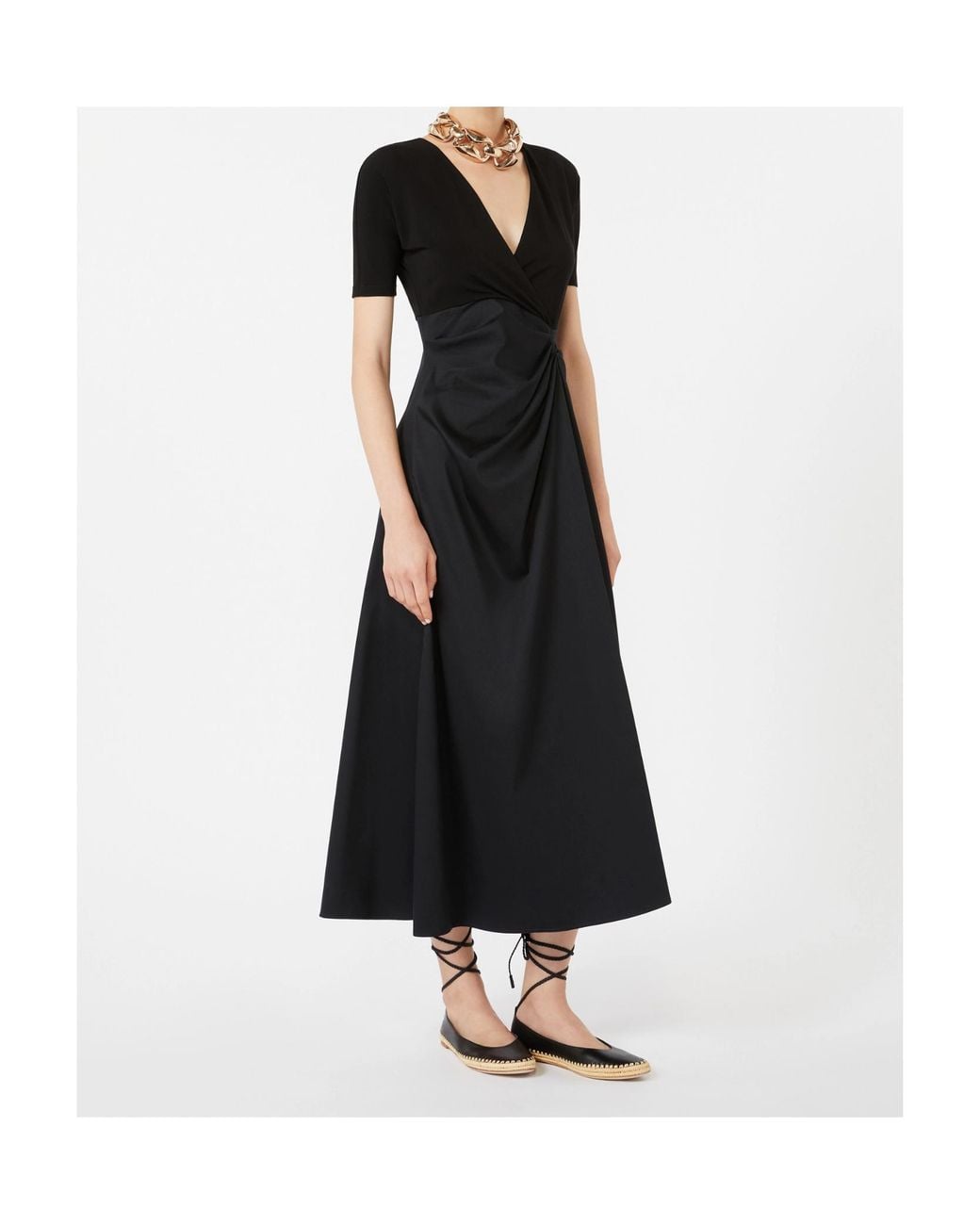Max Mara Black Grembo Ruched Detailed Midi Dress