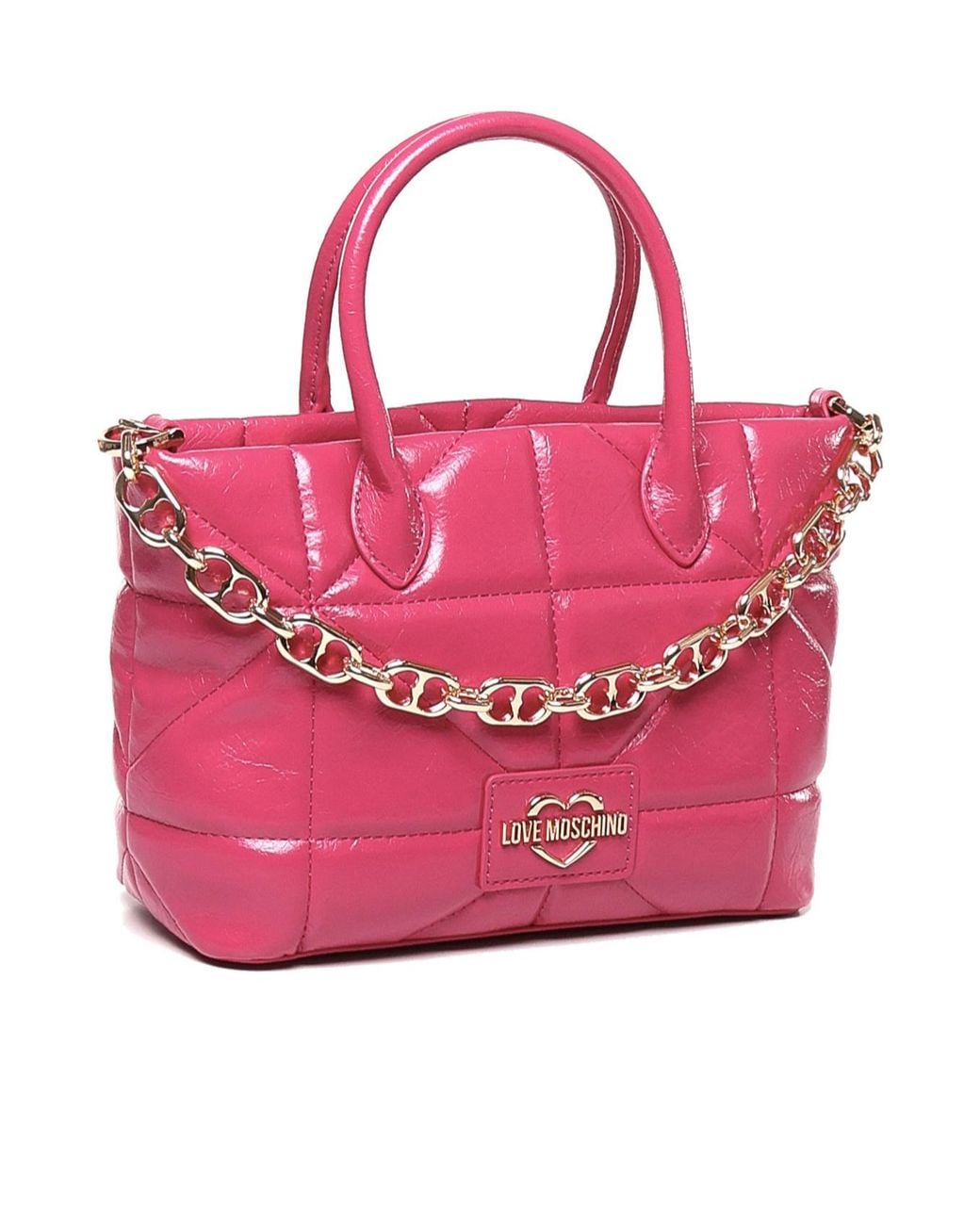 Moschino Pink Love Logo-Lettering Chain Linked Crossbody Bag
