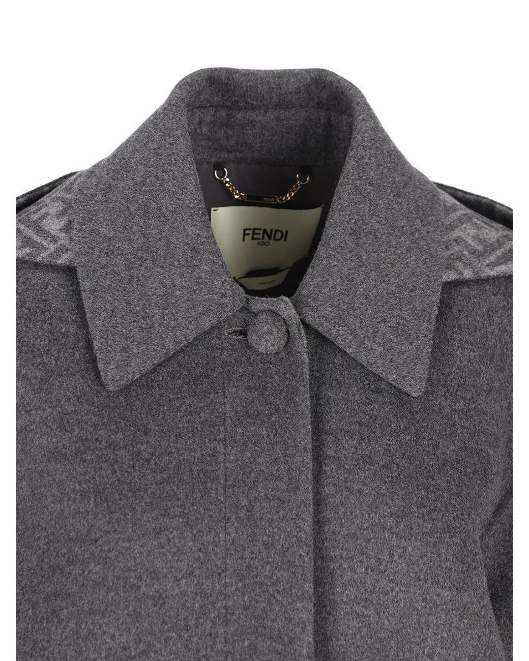 Fendi Gray Long Sleeved Hooded Coat