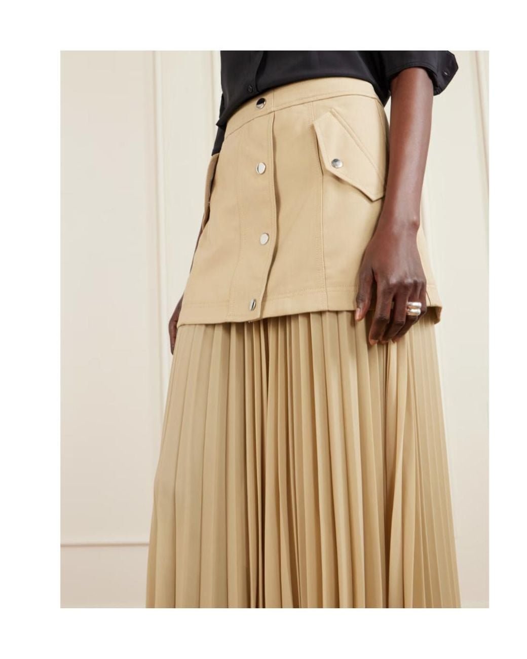 Veronica Beard Natural Patricka Asymmetric Layered Pleated Woven Skirt