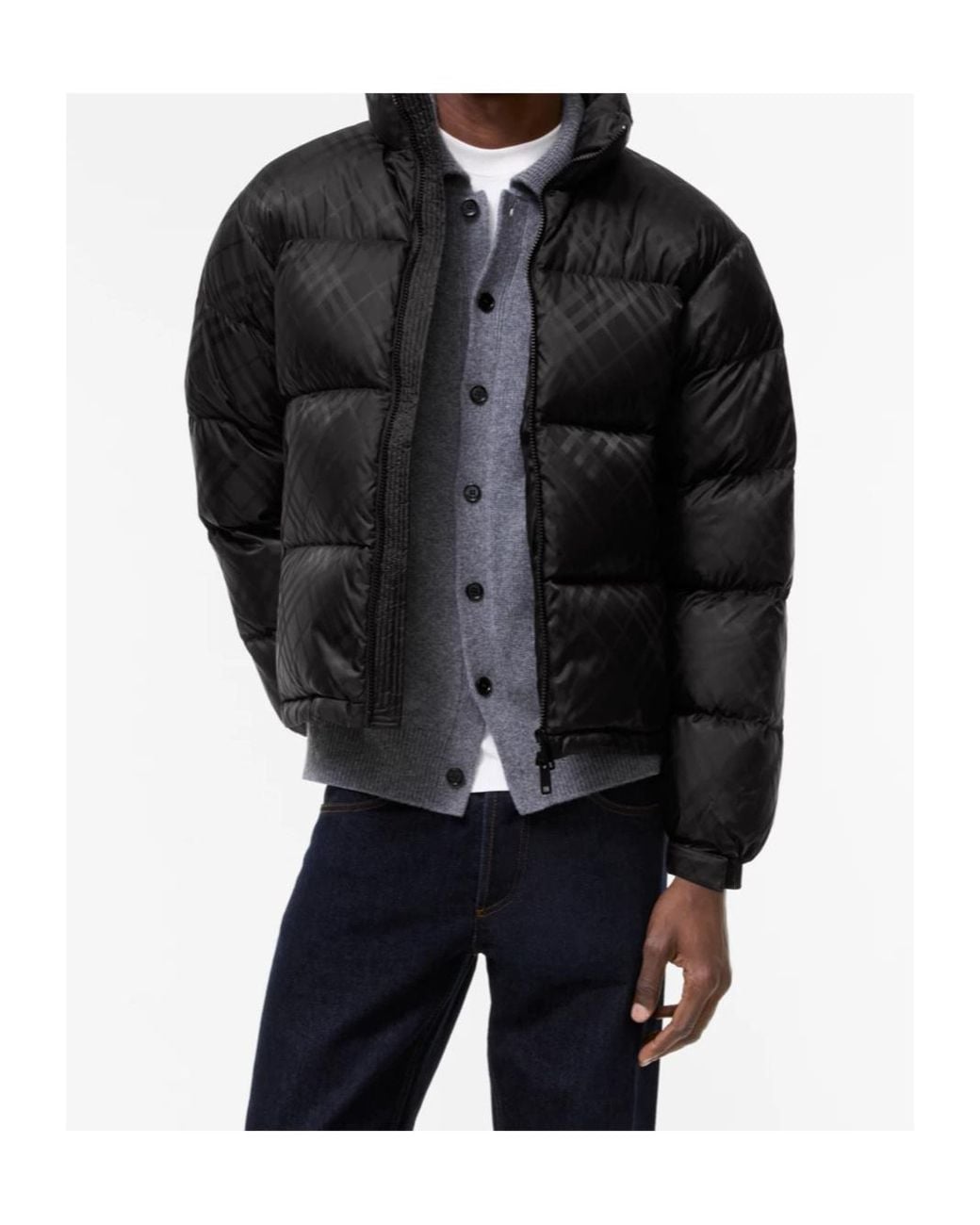 Burberry Black Check Nylon Highlands Puffer Jacket for men