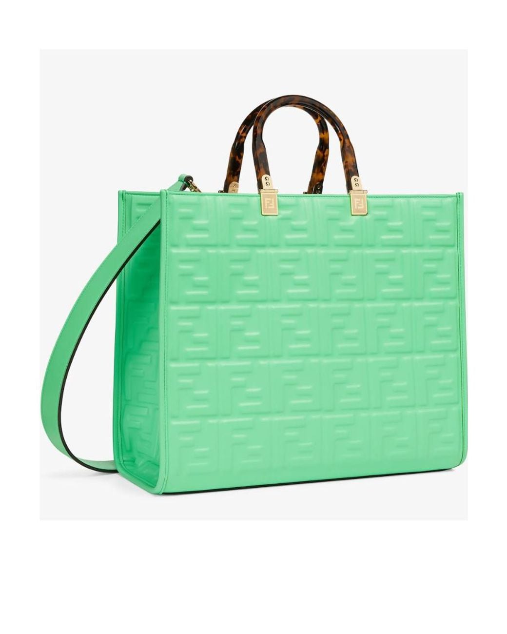 Fendi Green Monogram Embossed Tote Bag