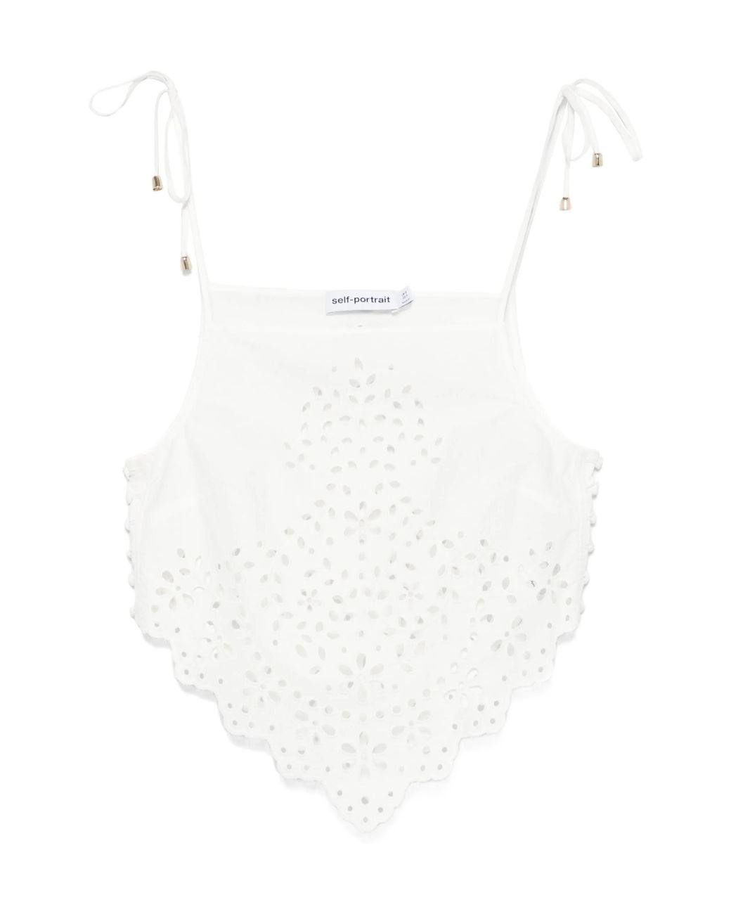 Self-Portrait White Embroidered Asymmetric Hem Top