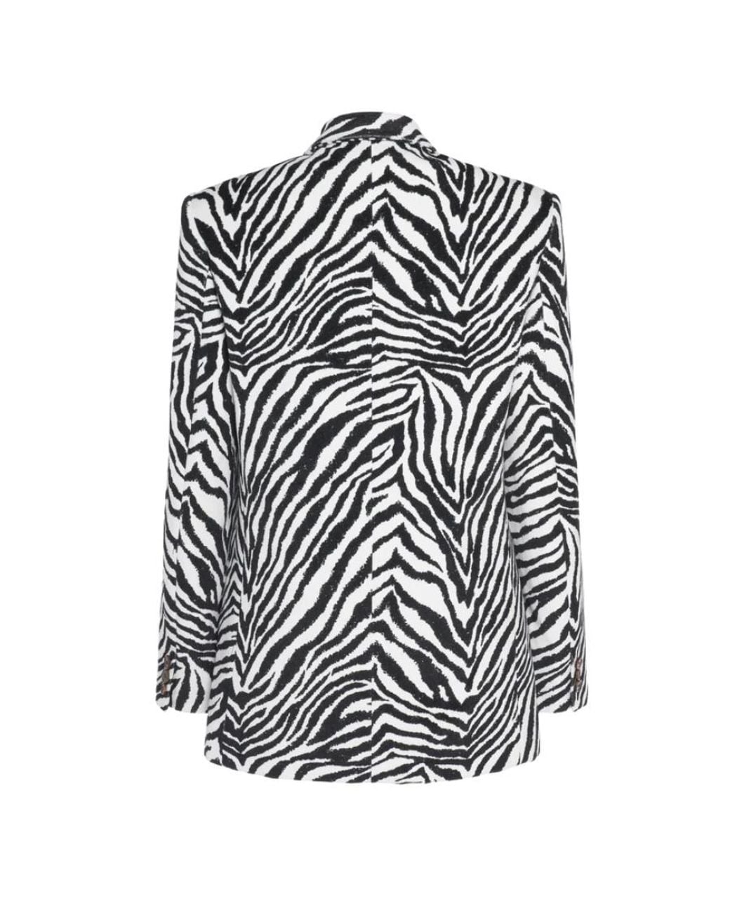 Alessandra Rich White Zebra-Printed Single-Breasted Tailored Blazer