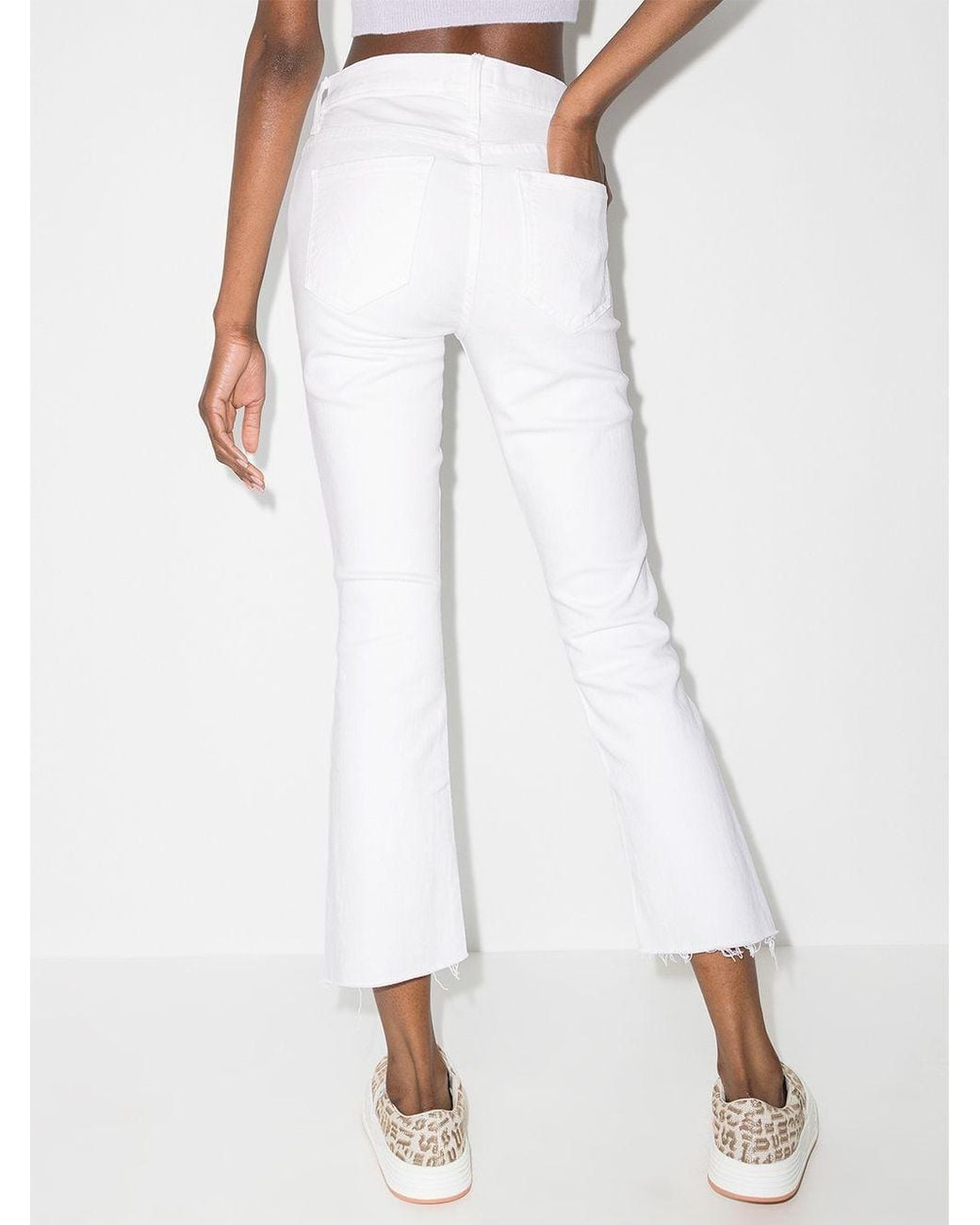 Mother White The Insider Frayed Edge Cropped Trousers