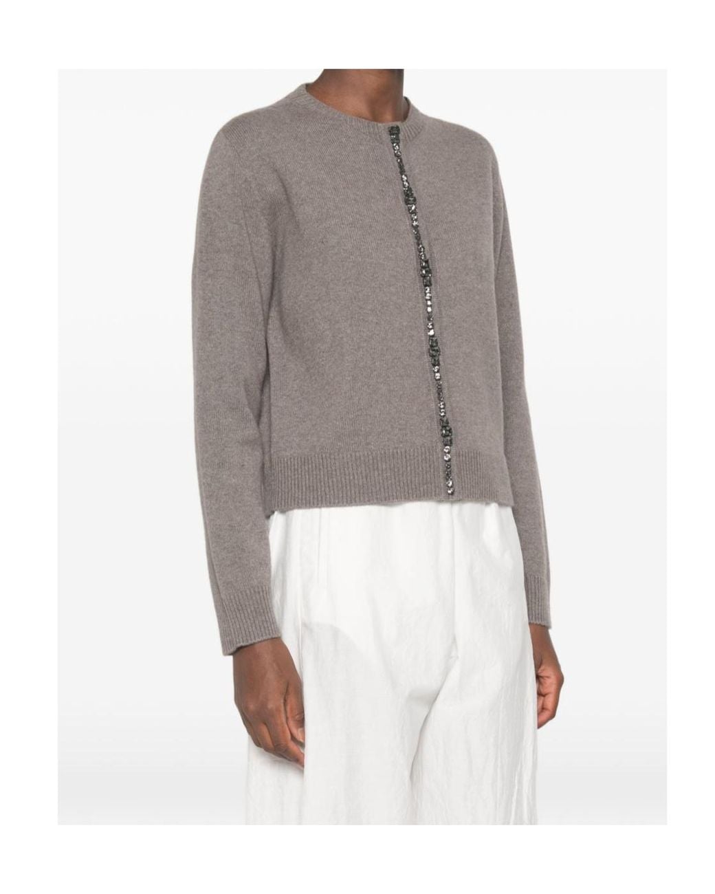 Fabiana Filippi Gray Embellished Crewneck Cardigan