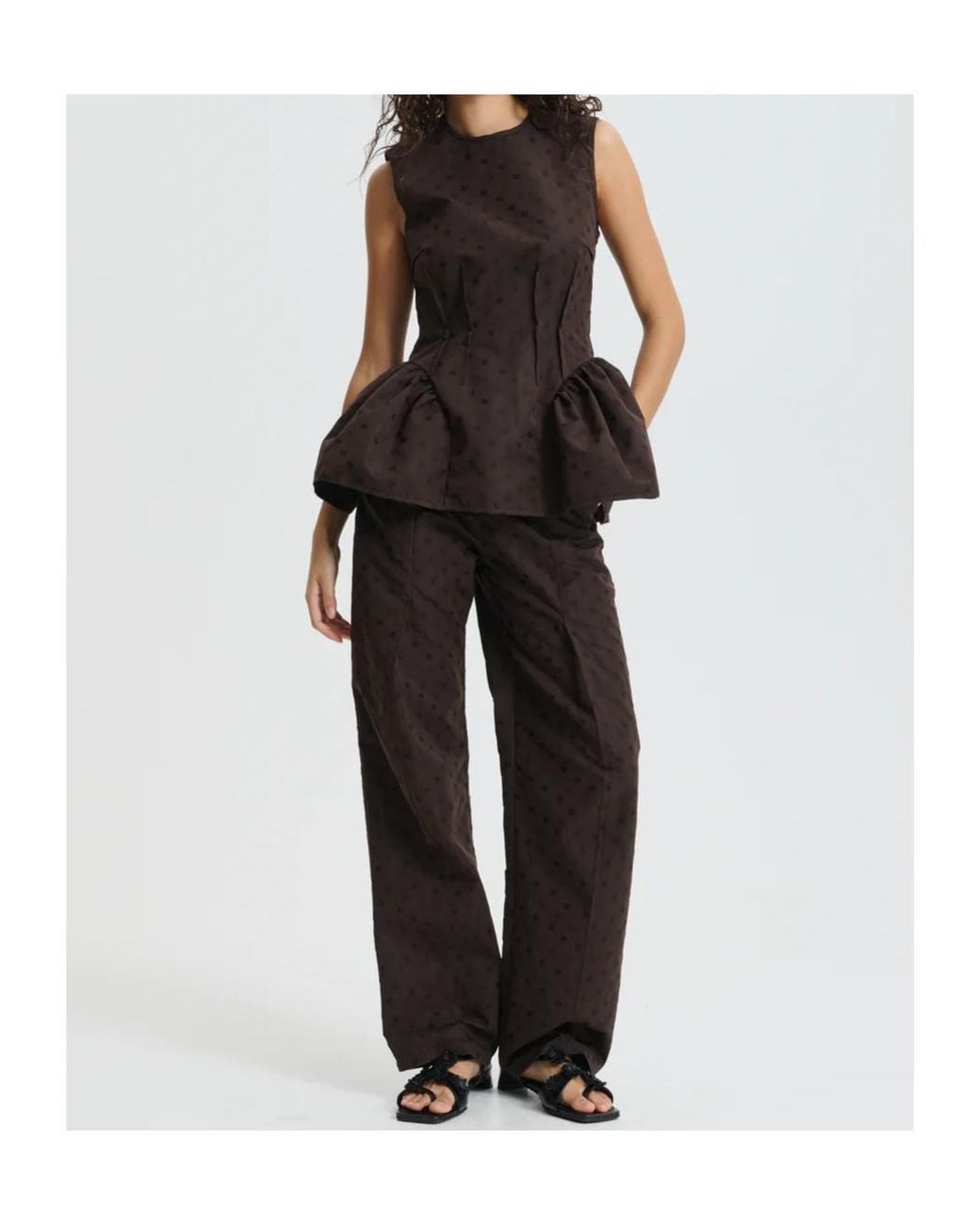CECILIE BAHNSEN Brown Jacquard Sleeveless Top