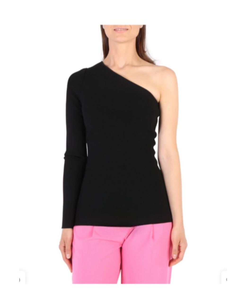 Victoria Beckham Blue One-Shoulder Ribbed Blouse