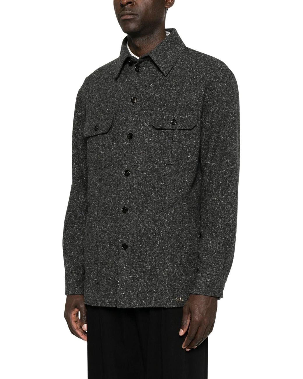 Valentino Black Vlogo Plaque Button-Up Jacket for men