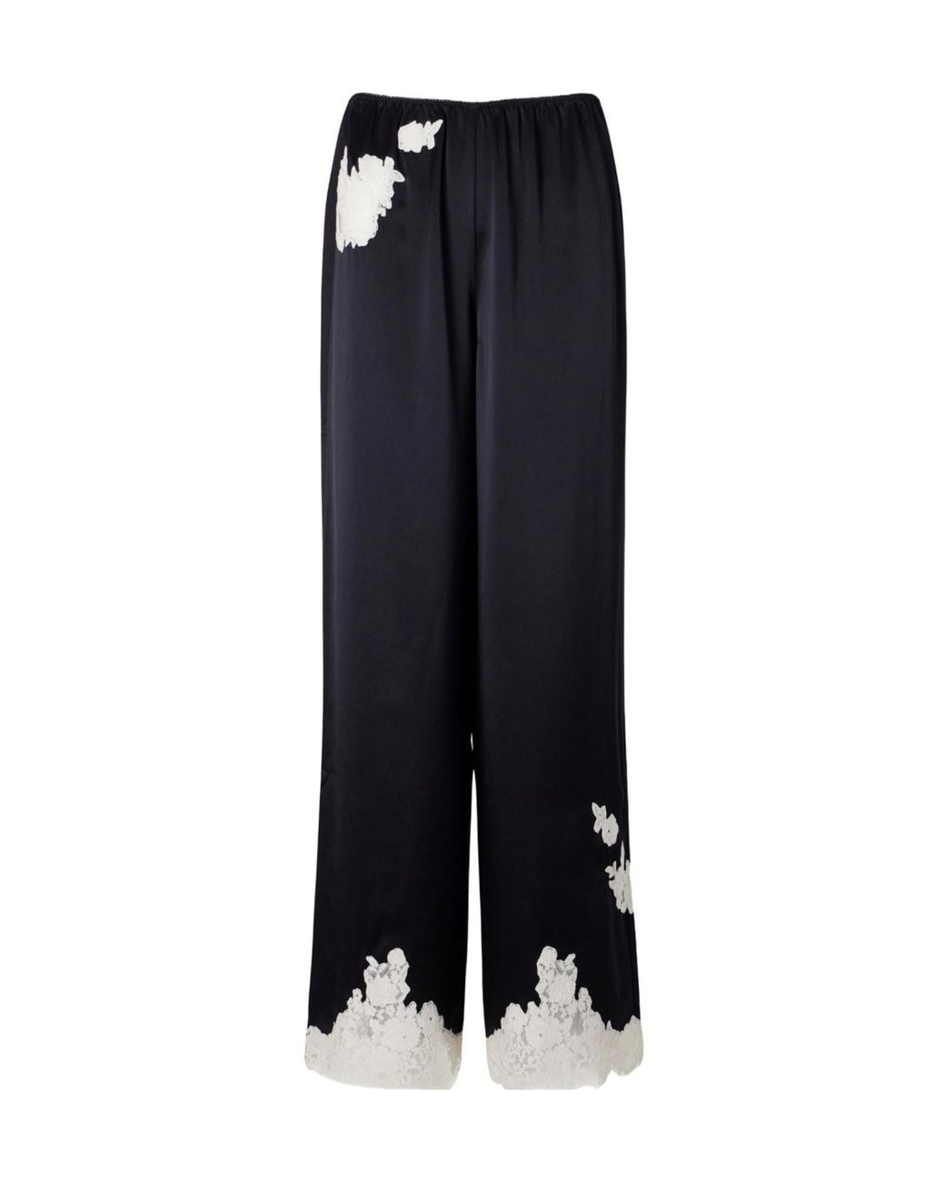 Doen Blue Silk Trousers With Lace Trim