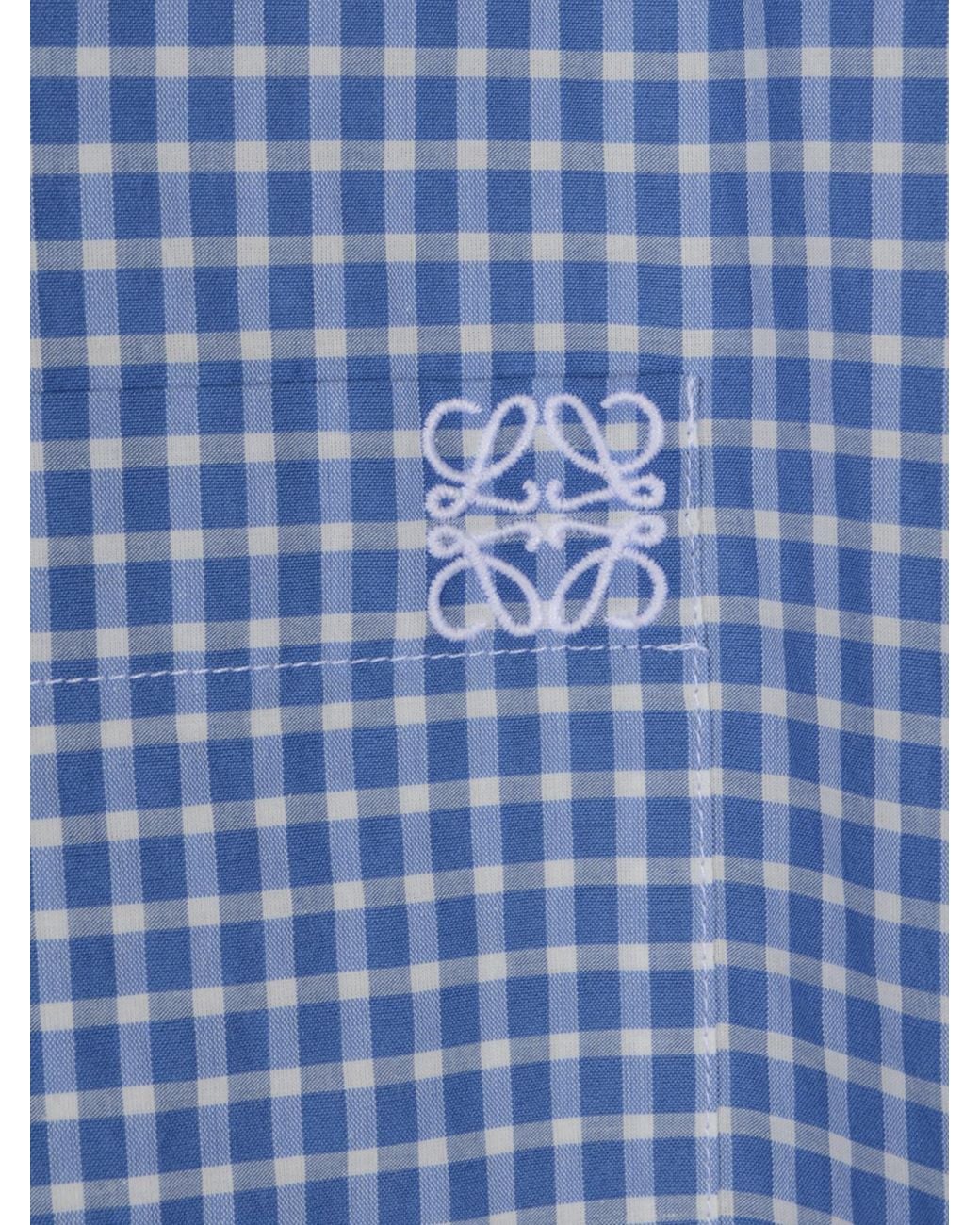 Loewe Blue Gingham-Check Short-Sleeve Shirt for men