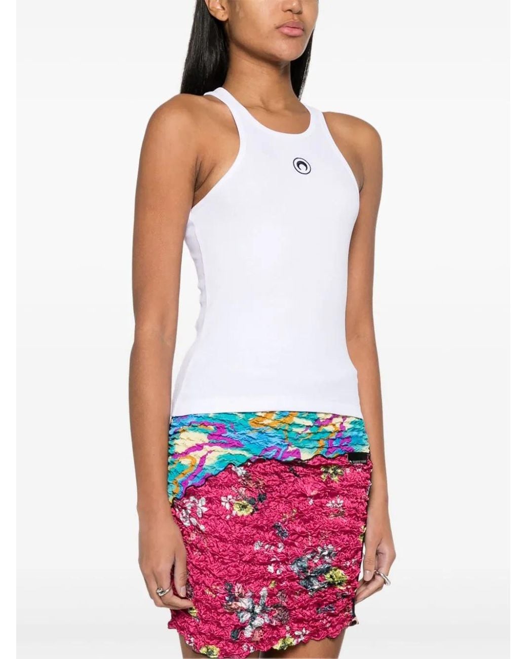 MARINE SERRE White Crescent Moon Embroidered Sleeveless Tank Top