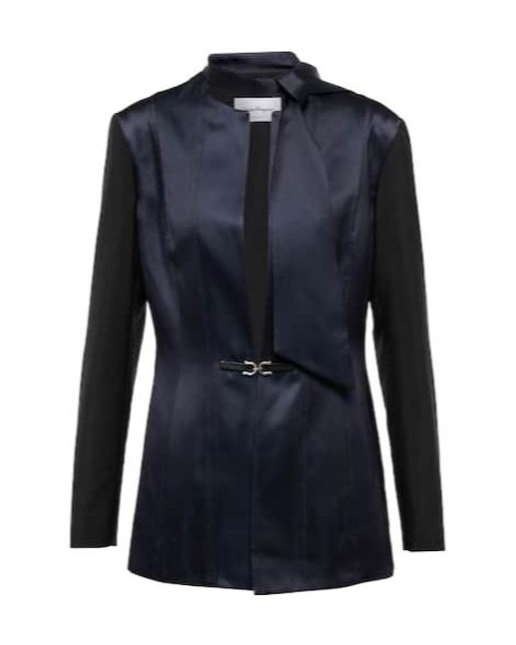 Ferragamo Blue Tie-Neck Satin Blazer