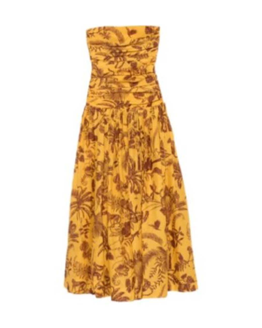 ALÉMAIS Yellow Ruched Floral Print Dress