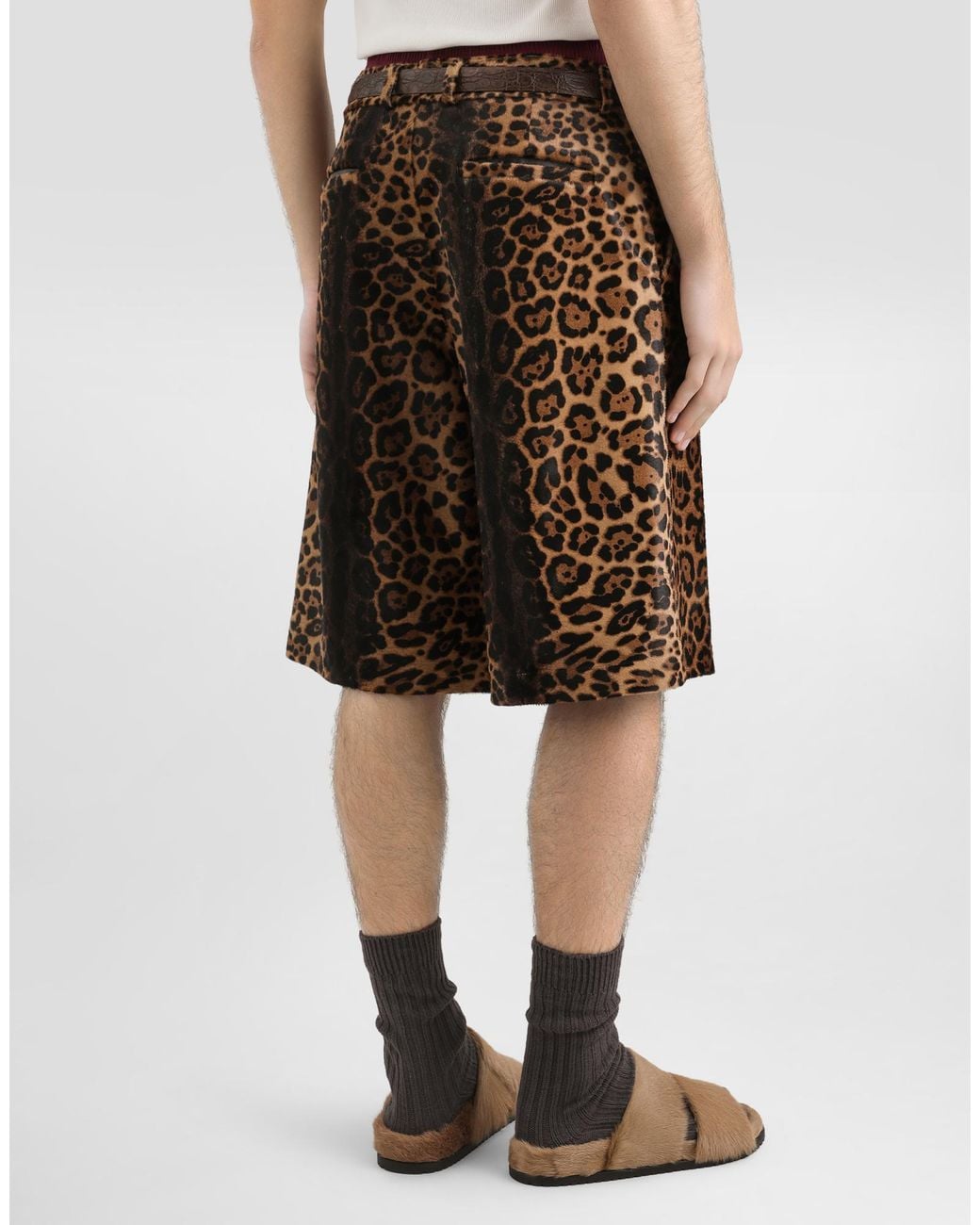 Dolce & Gabbana Black Leopard-Print Calfskin Trousers for men