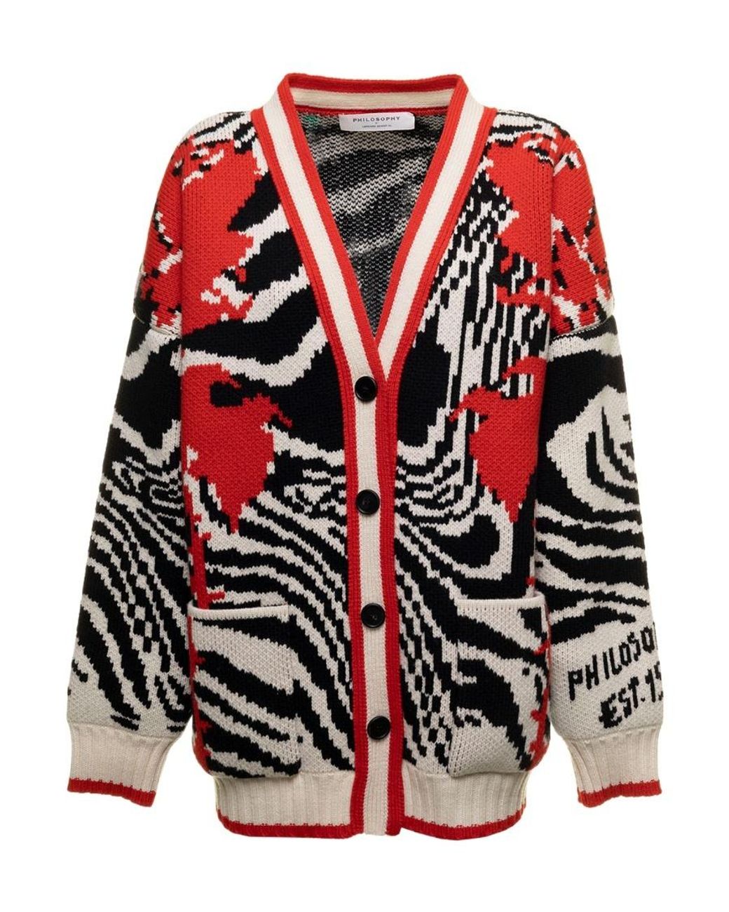 Philosophy Di Lorenzo Serafini Red Zebra-Pattern Virgin Wool Cardigan