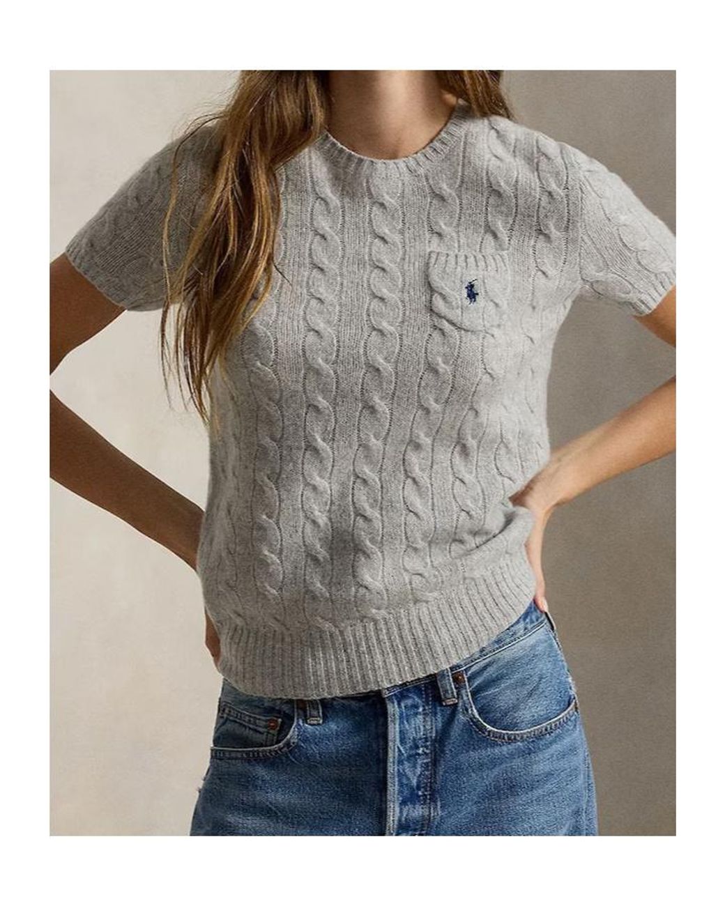 Polo Ralph Lauren Gray Cable Knit Short-Sleeved Jumper