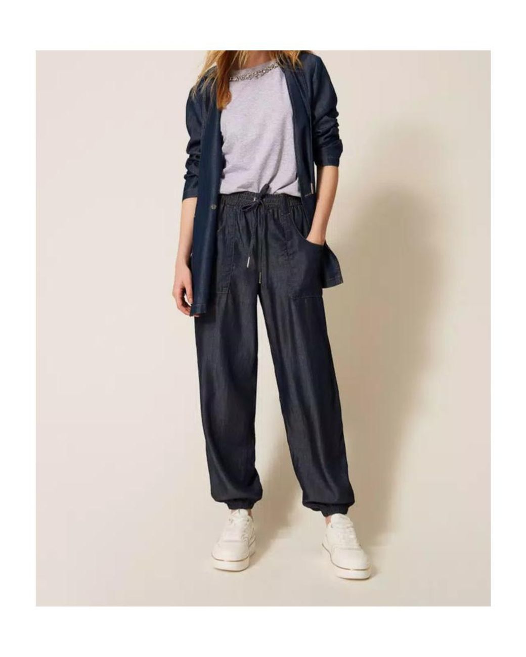 Twinset Blue Drawstring Denim Sweatpants