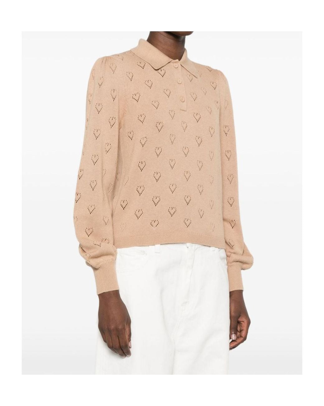 Twinset Natural Pointelle Polo Knitted Sweater