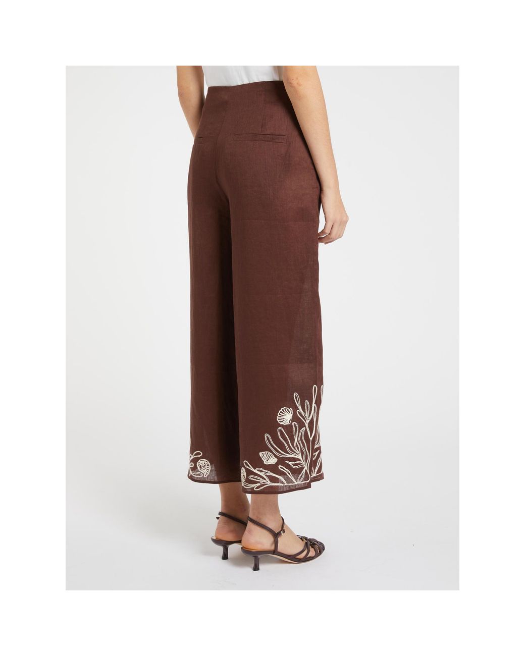 Marella Brown Embroidered Wide-Leg Pants