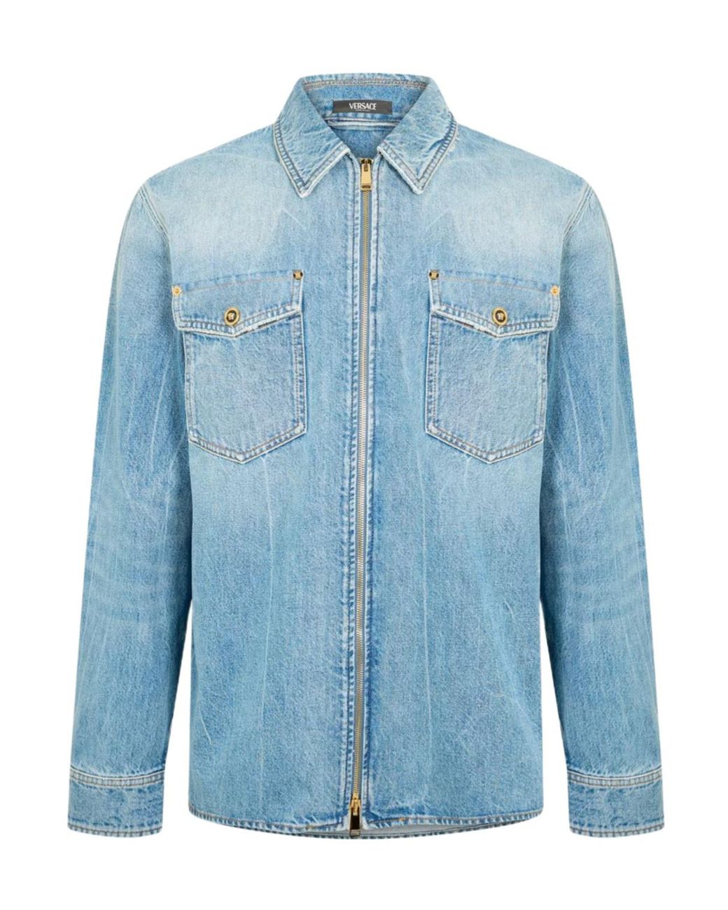 Versace Blue Stonewashed Long-Sleeve Denim Shirt for men