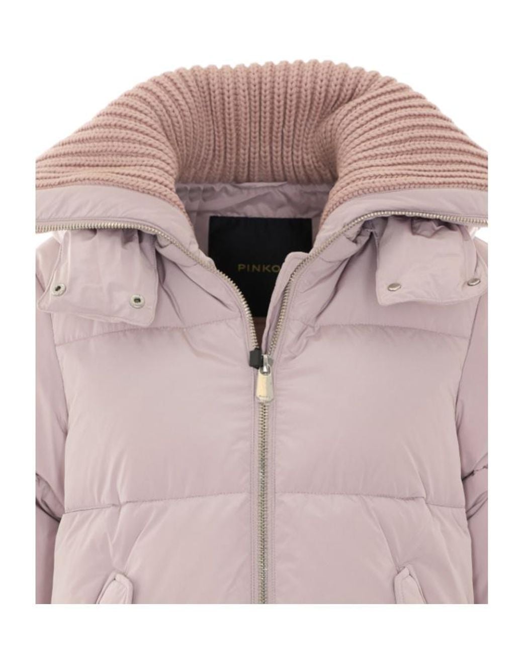 Pinko Pink Ribbed-Collar Zipped Puffer Coat