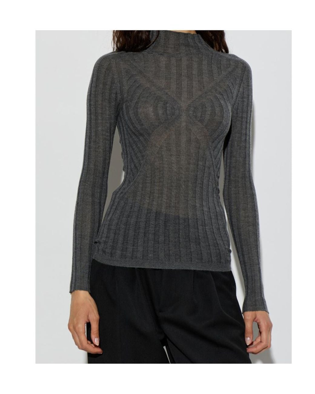 Jil Sander Black Sheer Ribbed Turtleneck Knitted Top