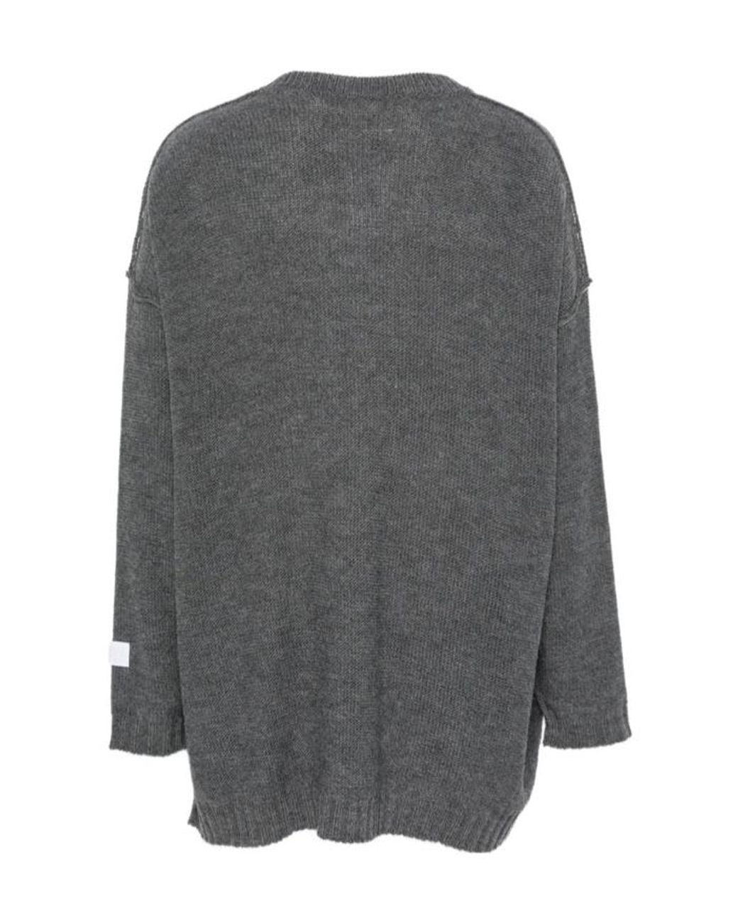 MM6 by Maison Margiela Gray Logo Patch V-Neck Jumper