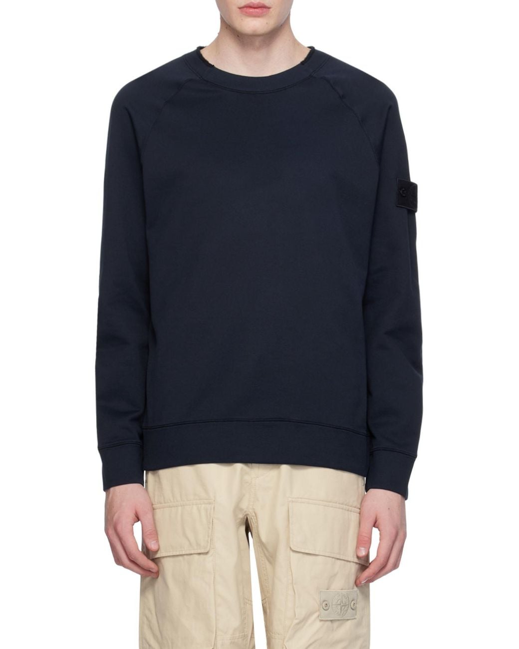 Stone Island Blue Compass Logo Patch Crewneck Sweatshirt for men