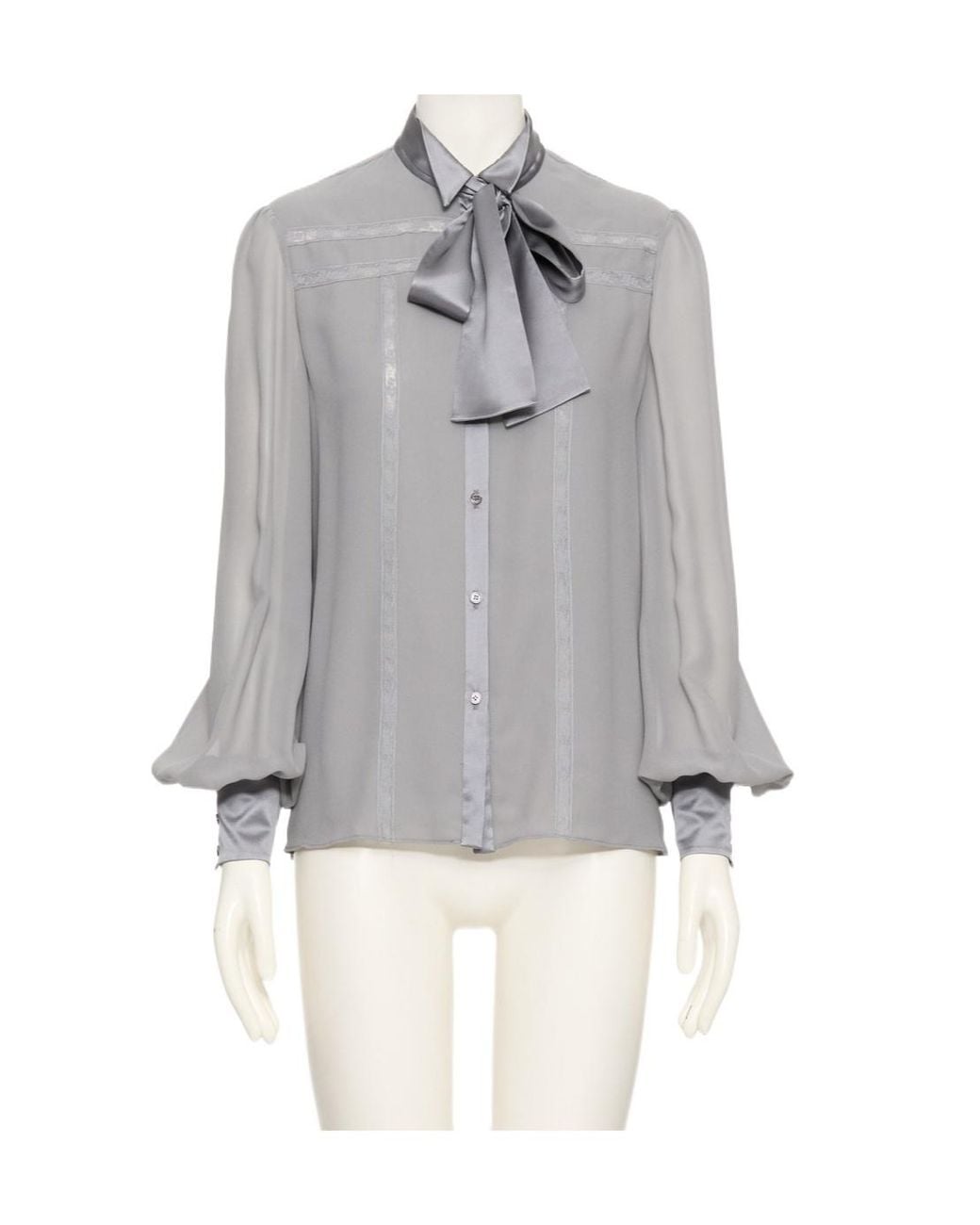 Valentino Gray Pussy-Bow Long-Sleeved Top