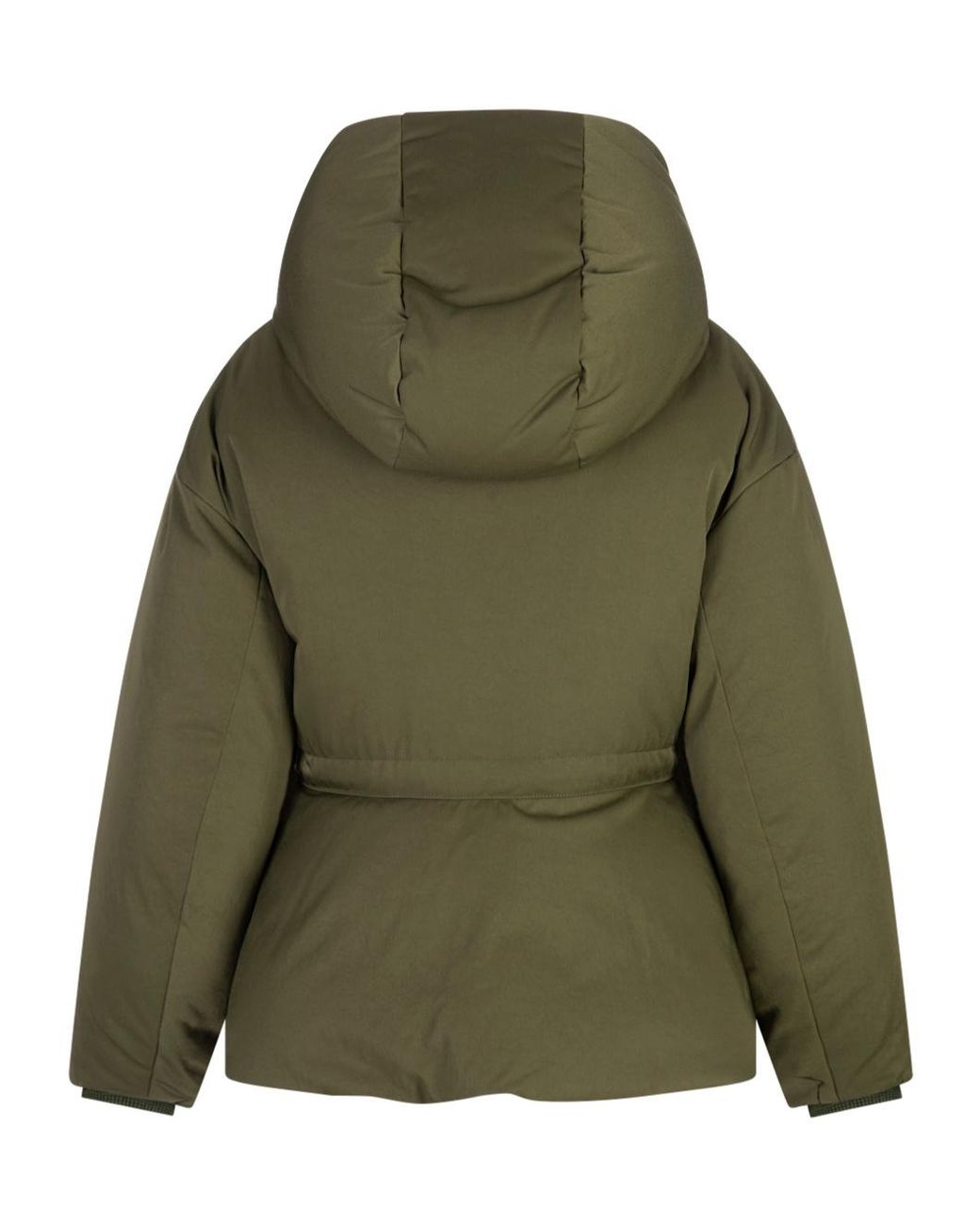 McQueen Green Peplum Drawstring Waist Puffer Jacket