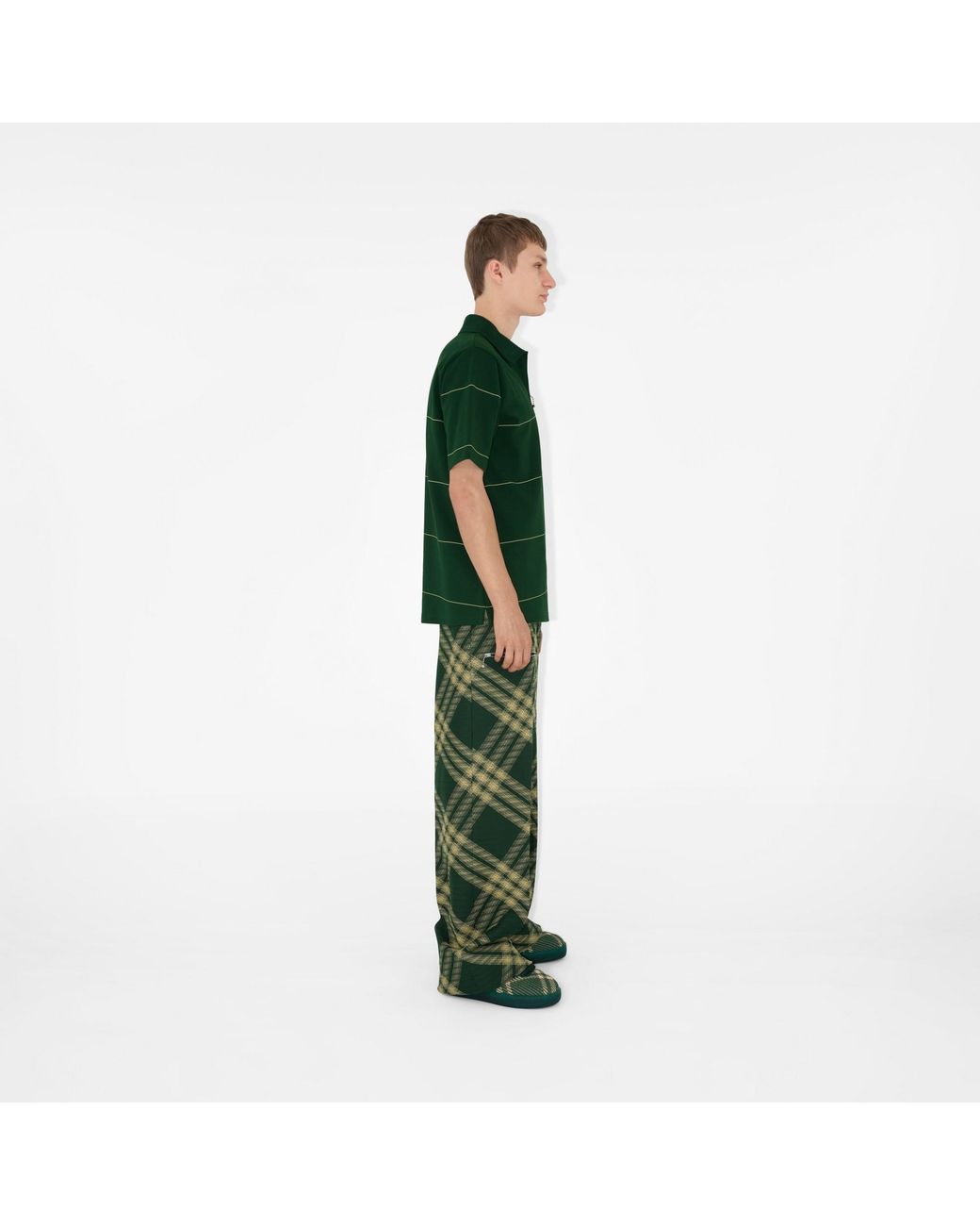 Burberry Green Striped Short Sleeved Polo Shirt for men